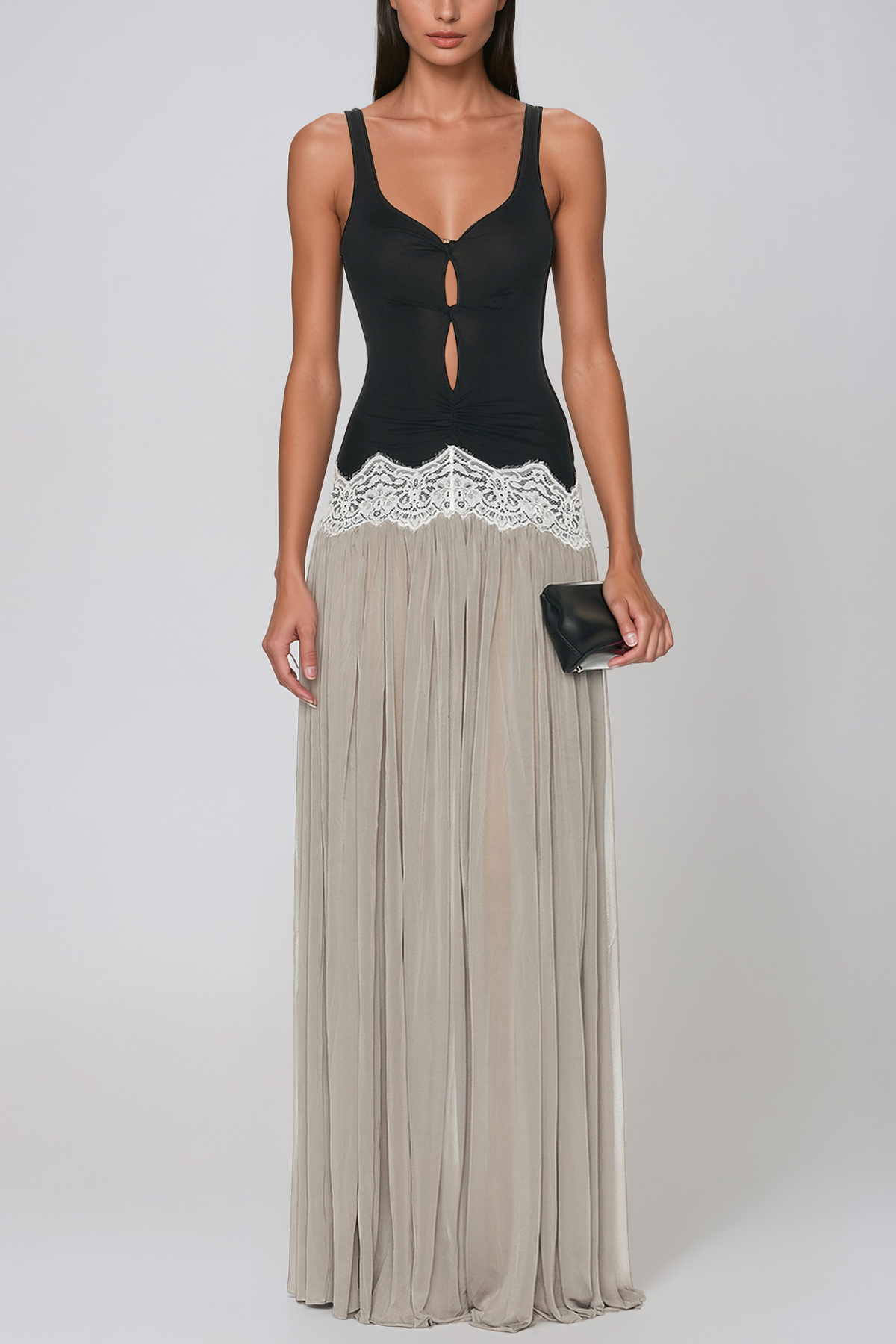 Jayadeva Cutout Lace Ruch Maxi Dress