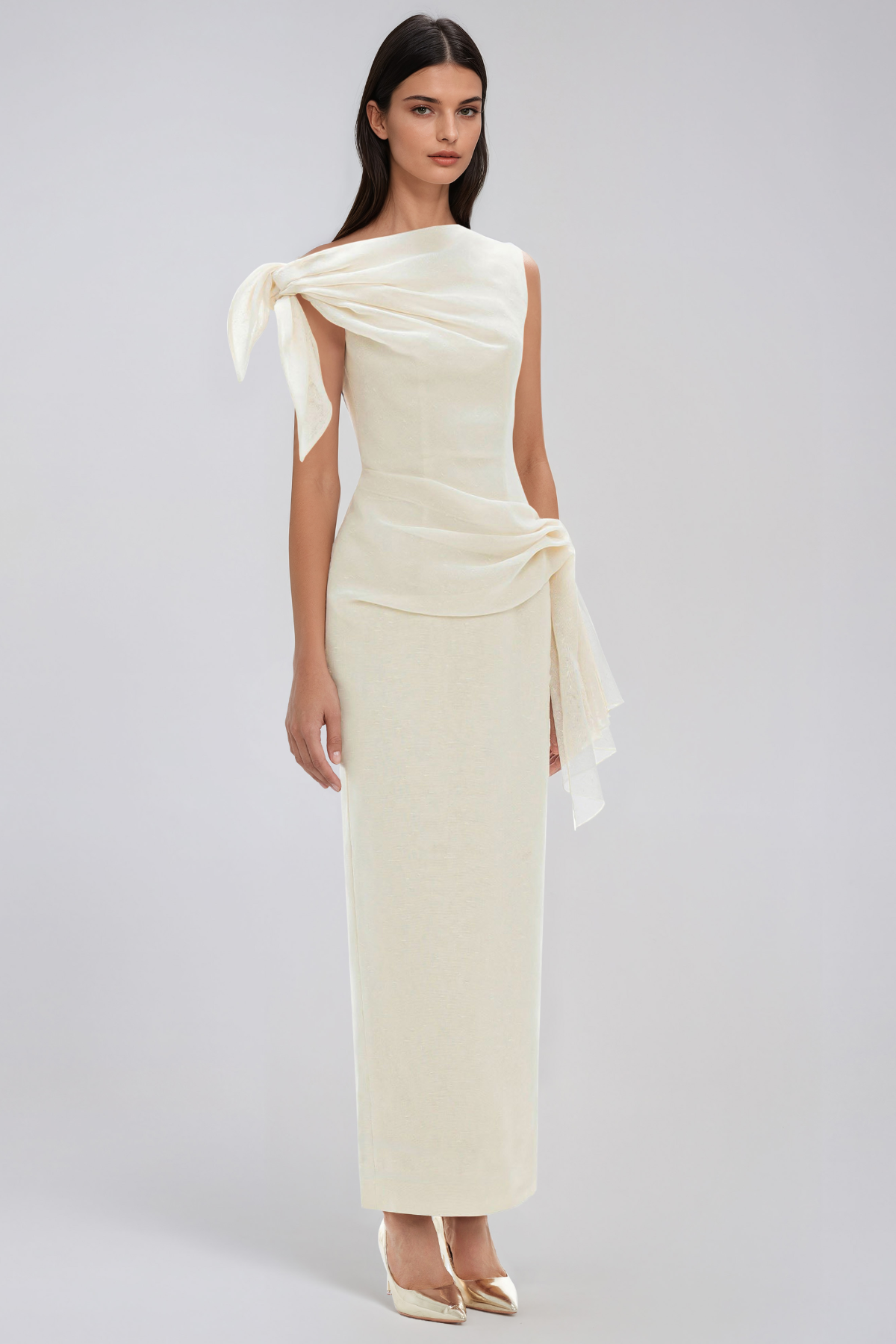 Janel Asymmetric Ruch Maxi Dress