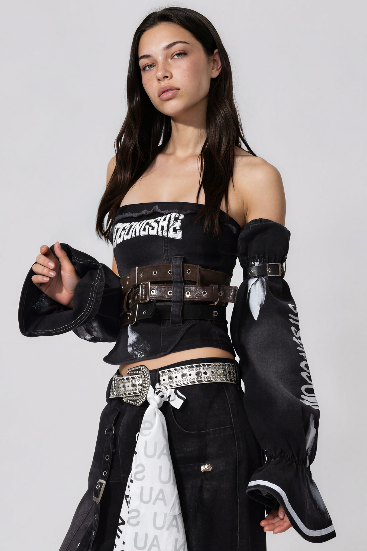 Kaloosh Strapless Print Buckle Top