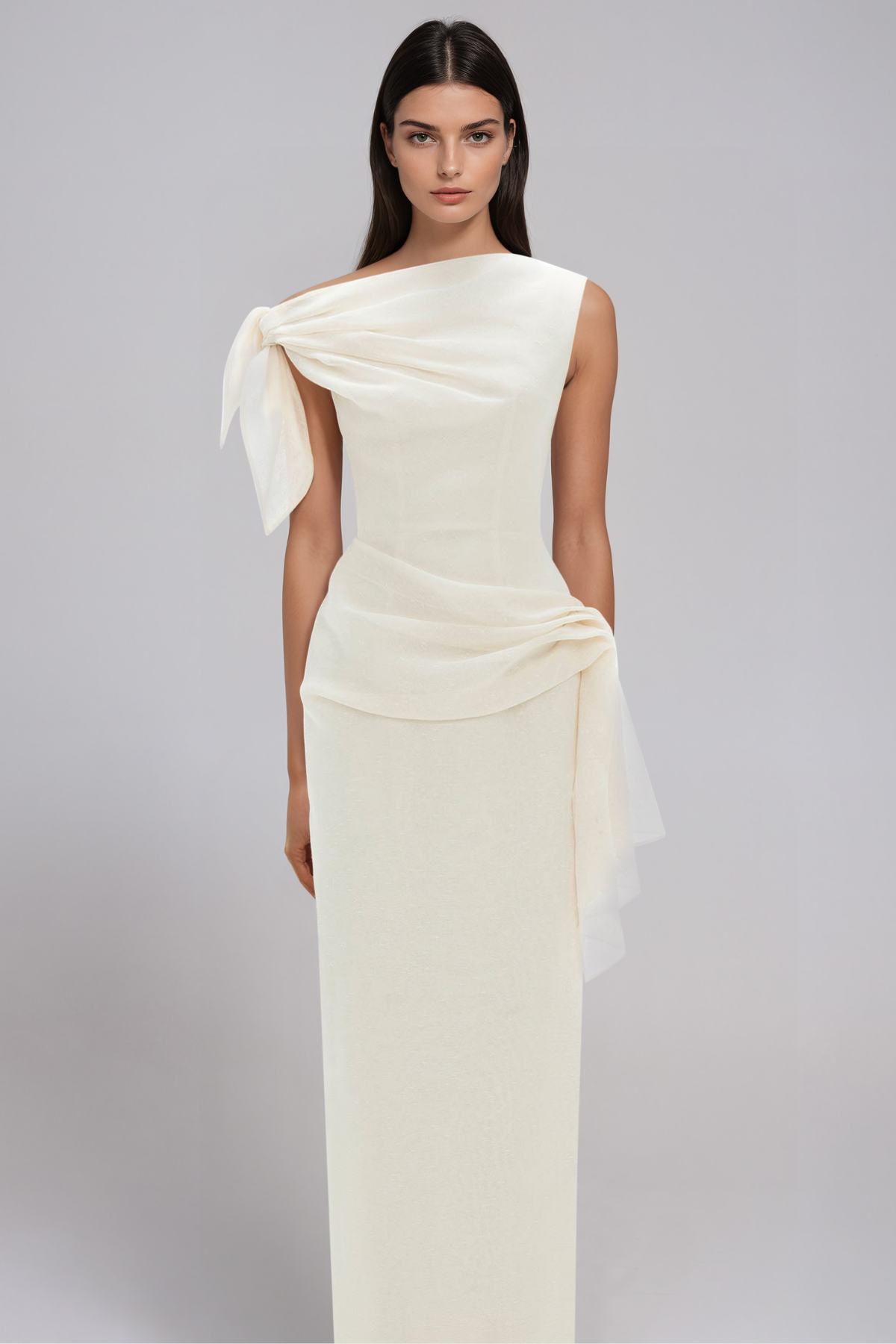 Janel Asymmetric Ruch Maxi Dress