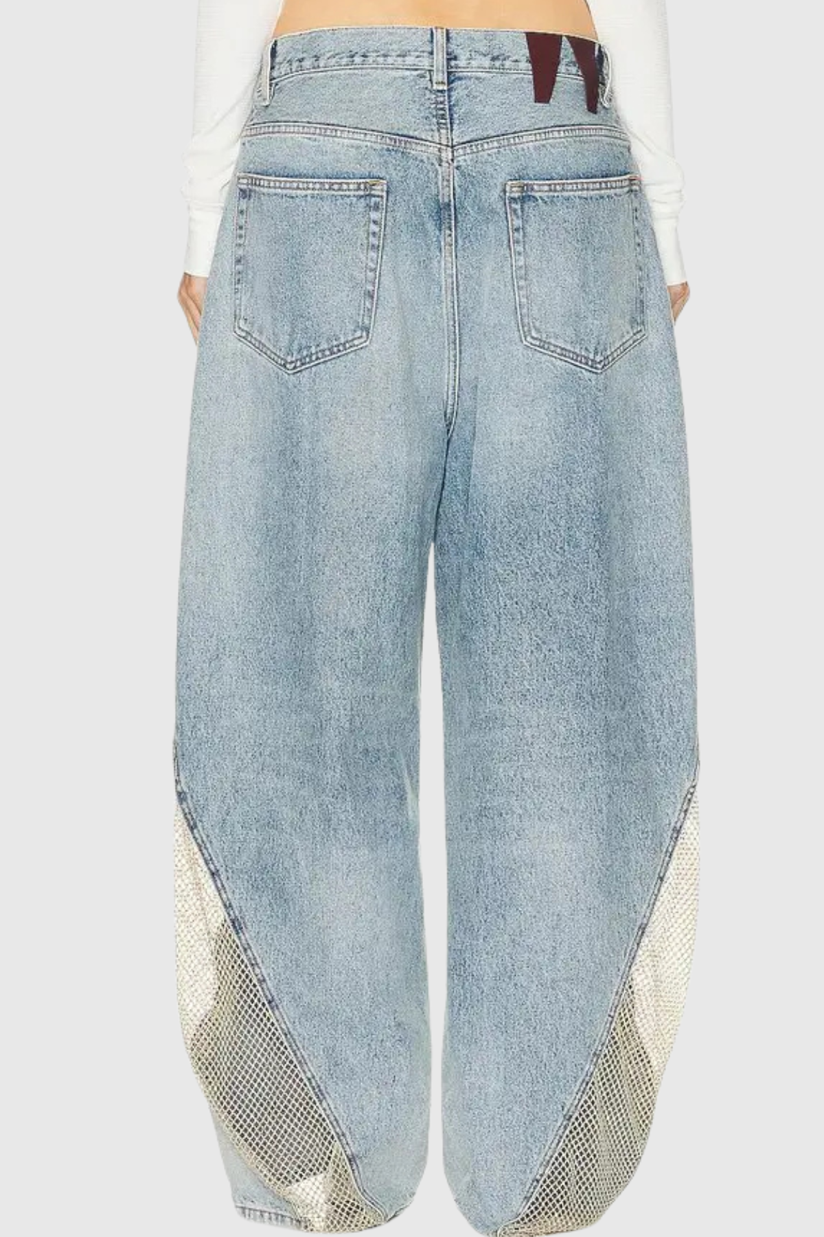 Fedor Deconstruct Rhinestone Mesh Barrel Jeans