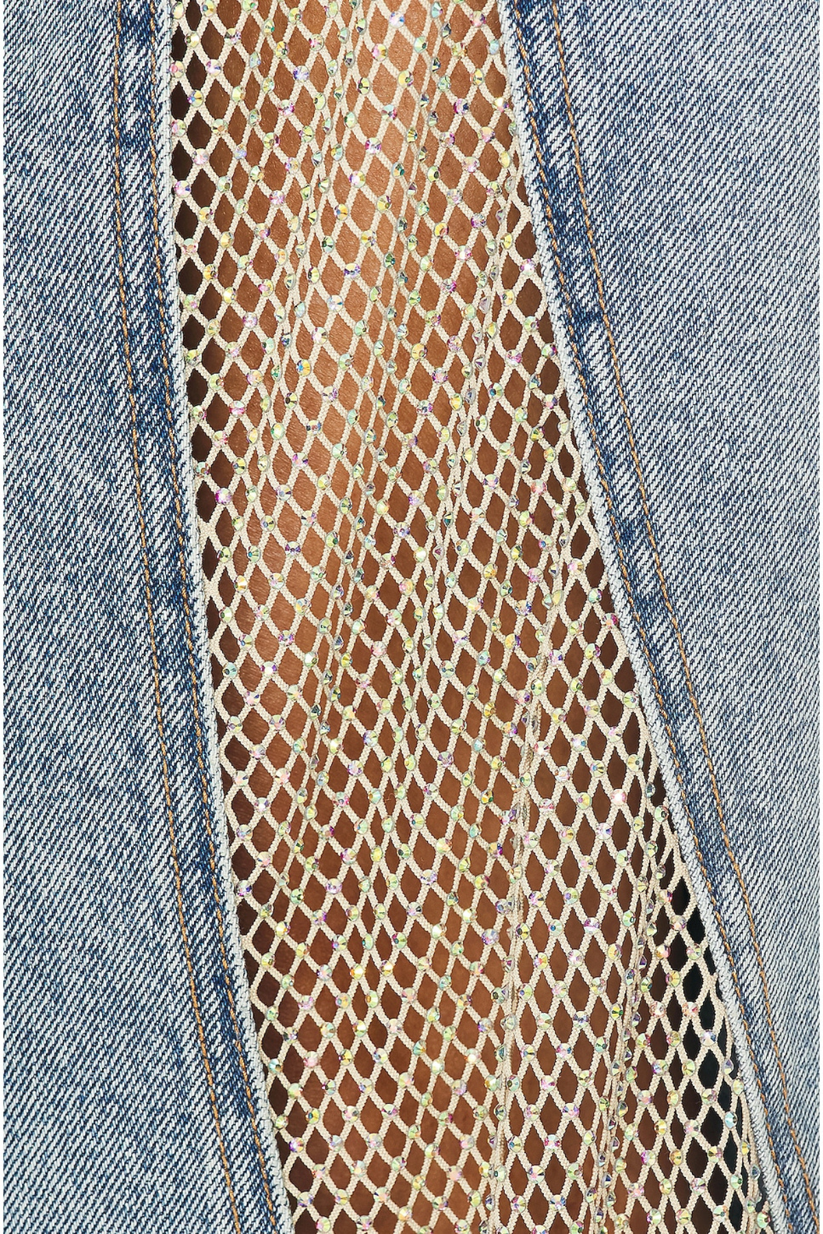 Fedor Deconstruct Rhinestone Mesh Barrel Jeans