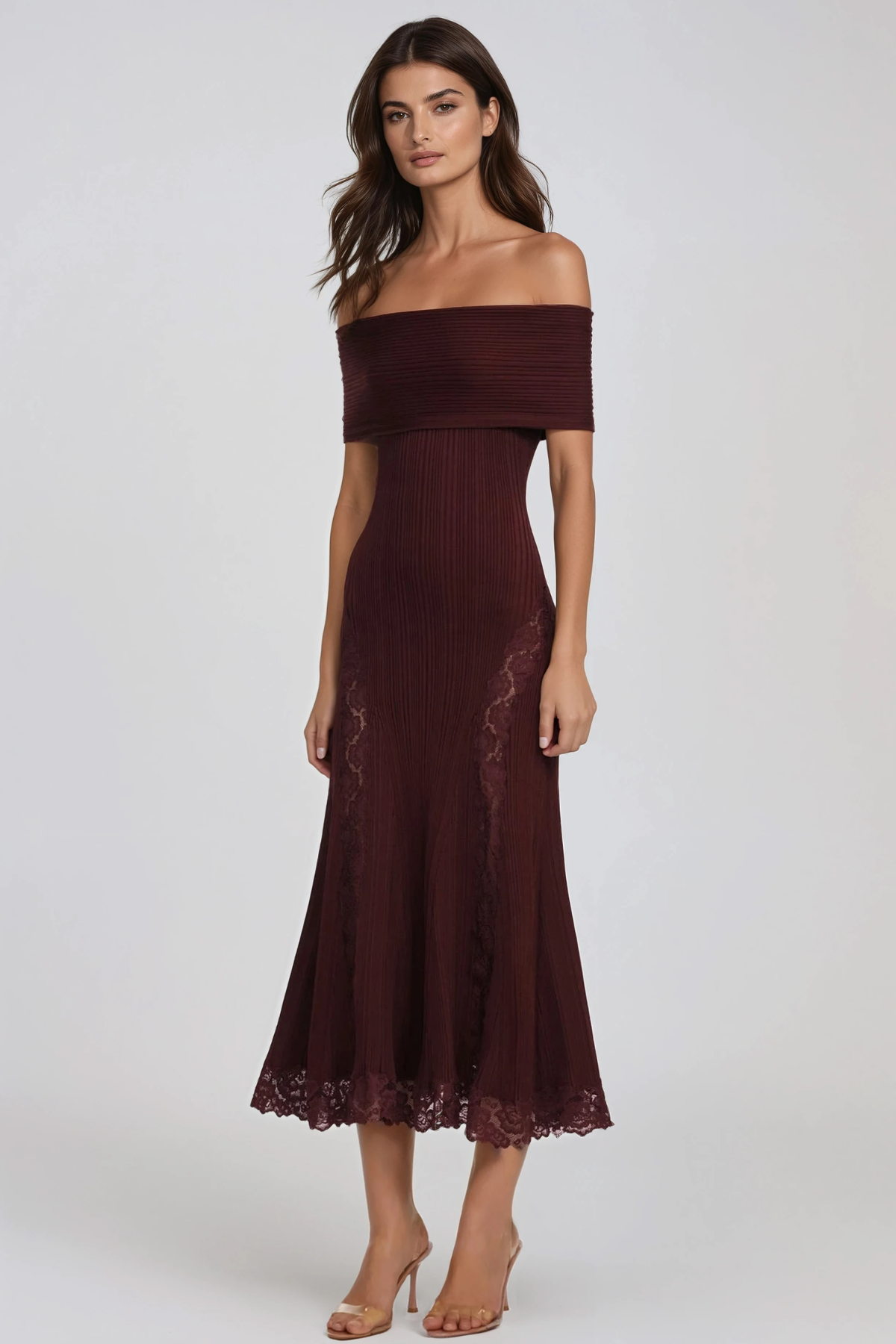 Haregewoin Off Shoulder Lace Midi Dress