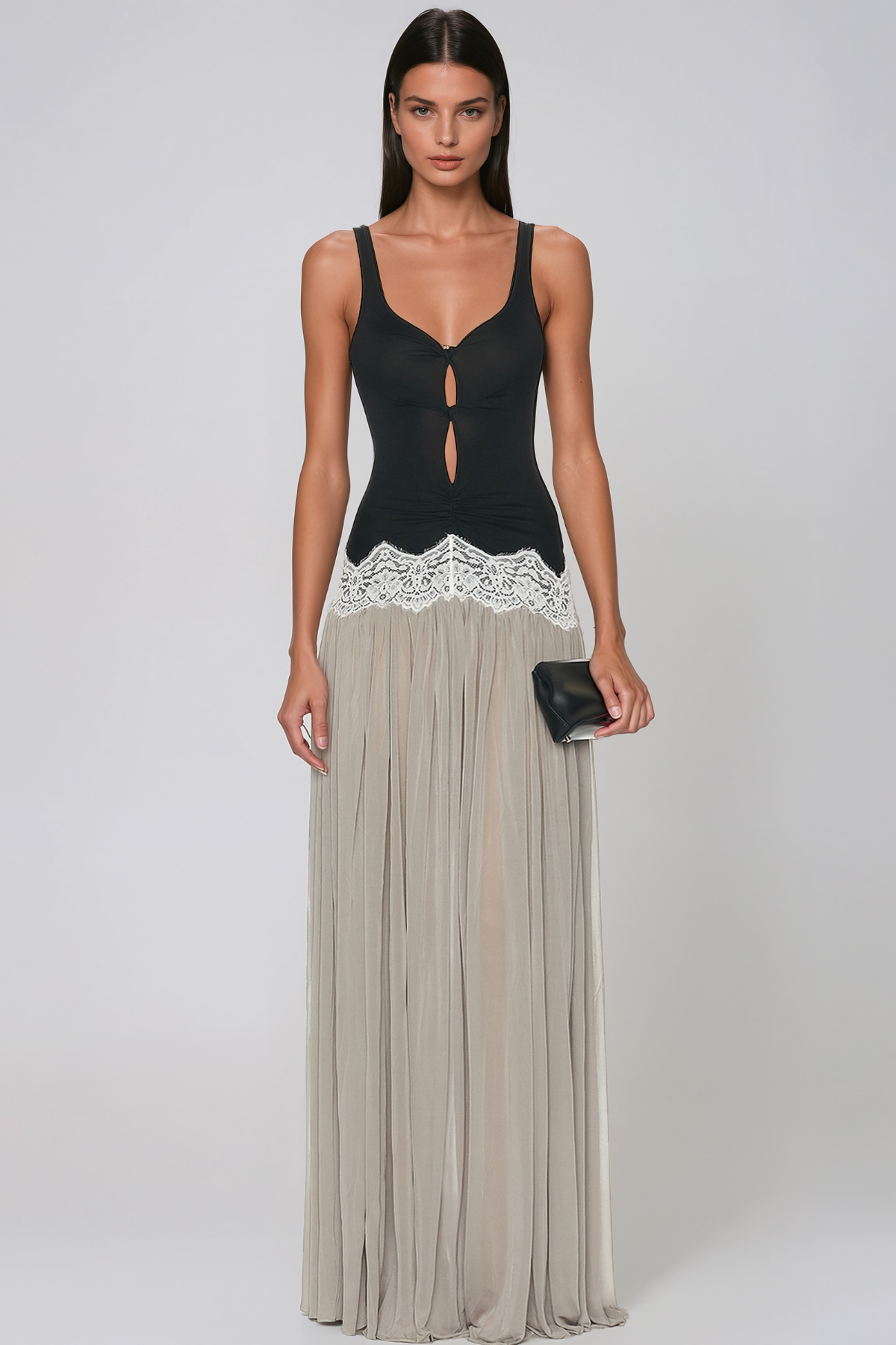 Jayadeva Cutout Lace Ruch Maxi Dress