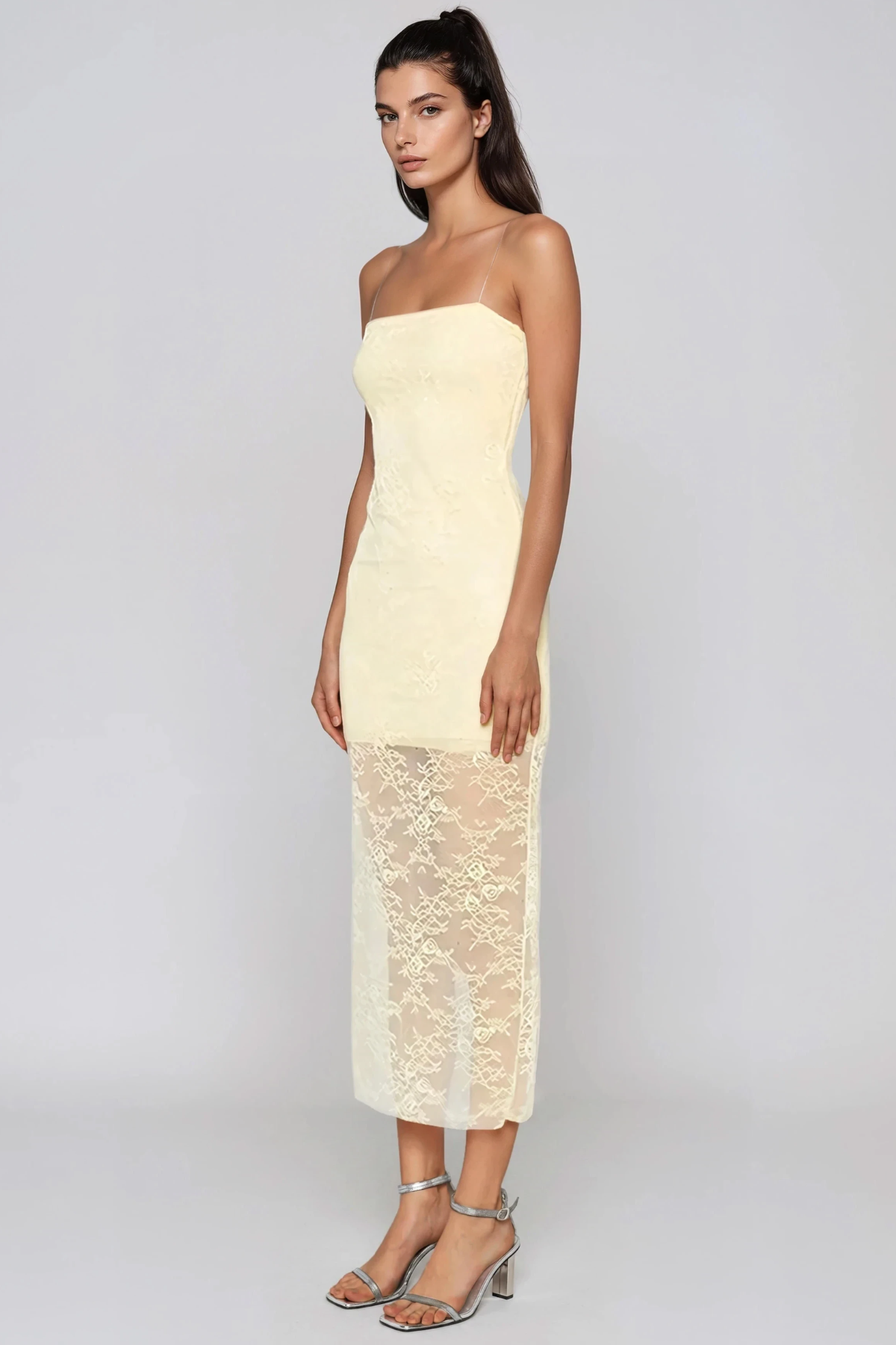 Heraclius Spaghetti Lace Midi Dress