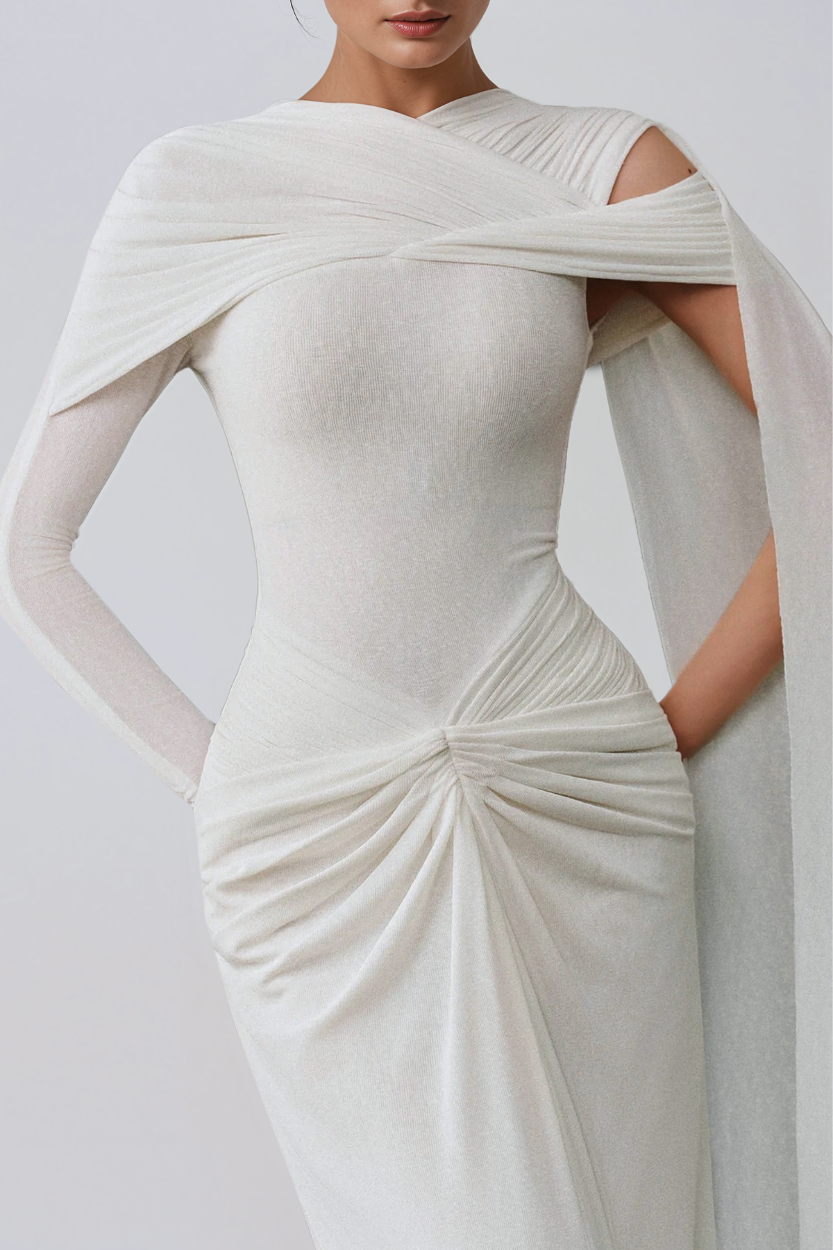 Jax Shawl Mesh Twist Maxi Dress
