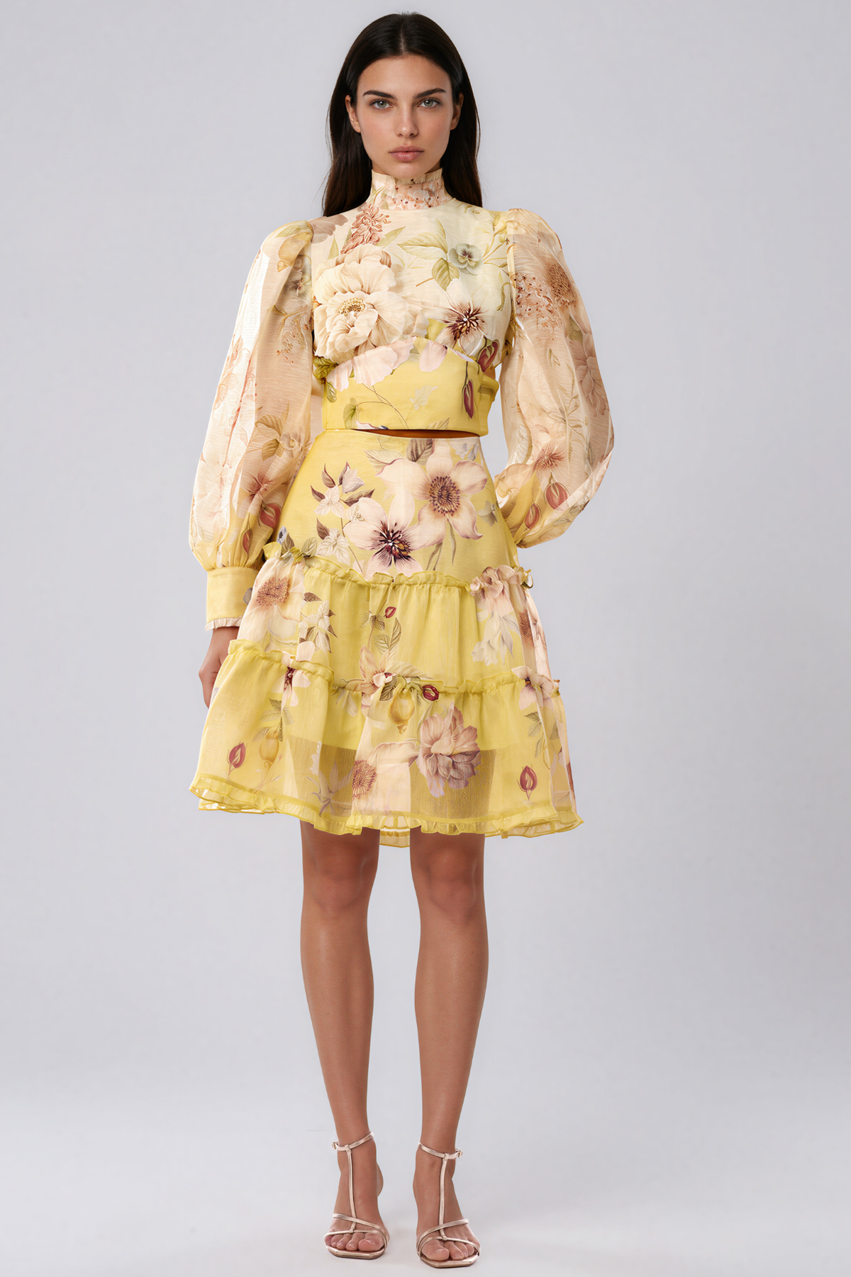 Kaiya Balloon Sleeve Floral Skirt Set