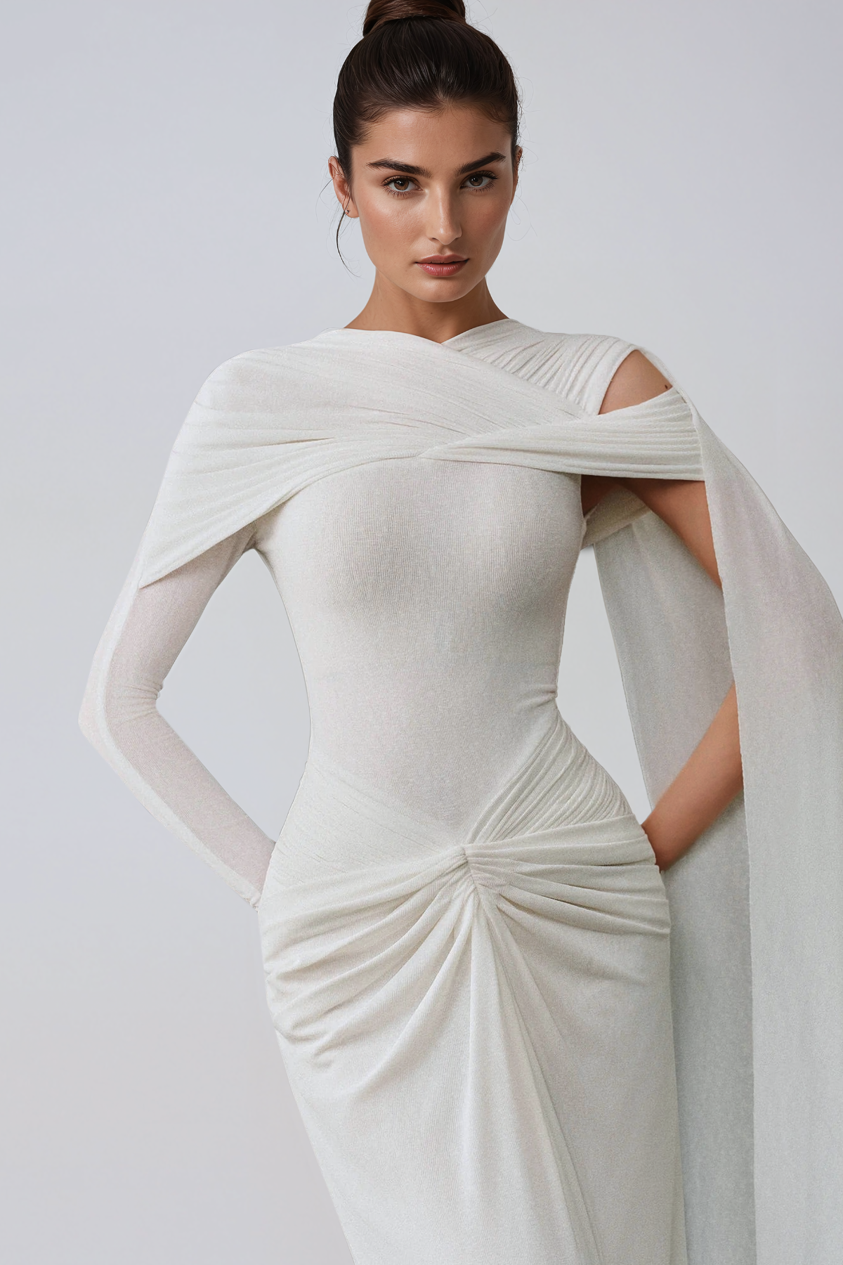 Jax Shawl Mesh Twist Maxi Dress