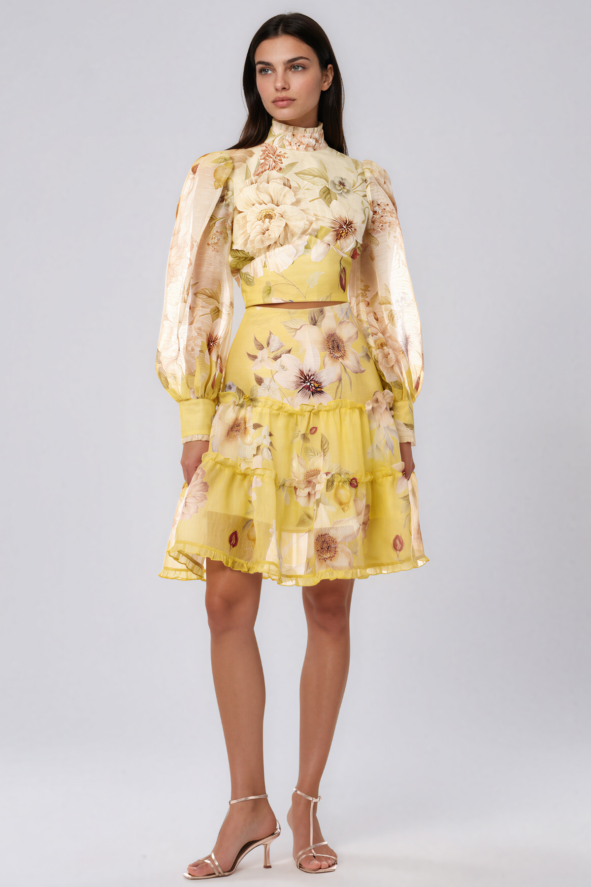 Kaiya Balloon Sleeve Floral Skirt Set