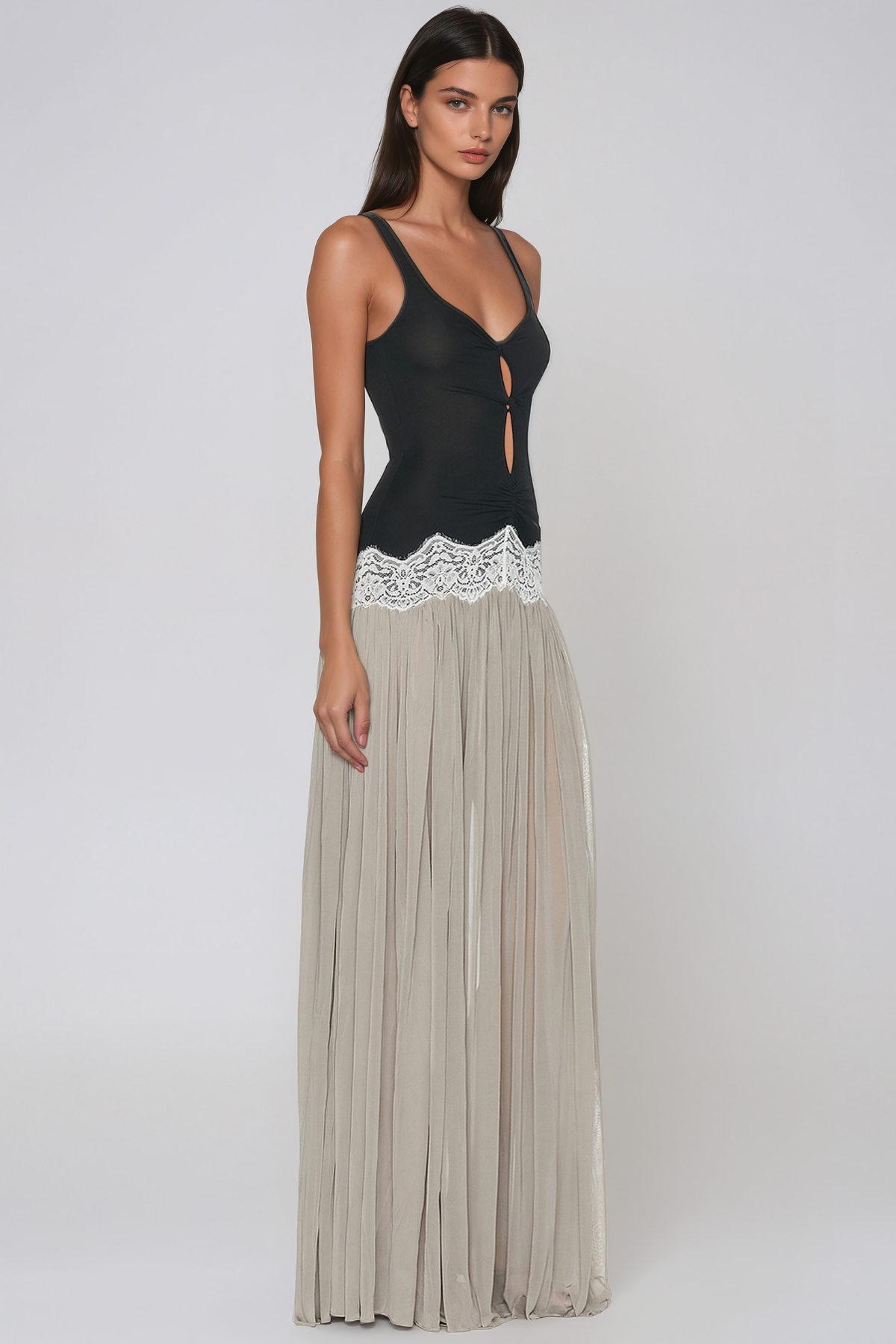 Jayadeva Cutout Lace Ruch Maxi Dress