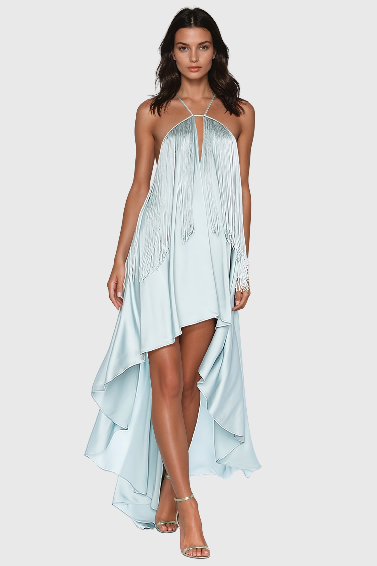 Janez Halter Neck Fringe  Maxi Dress