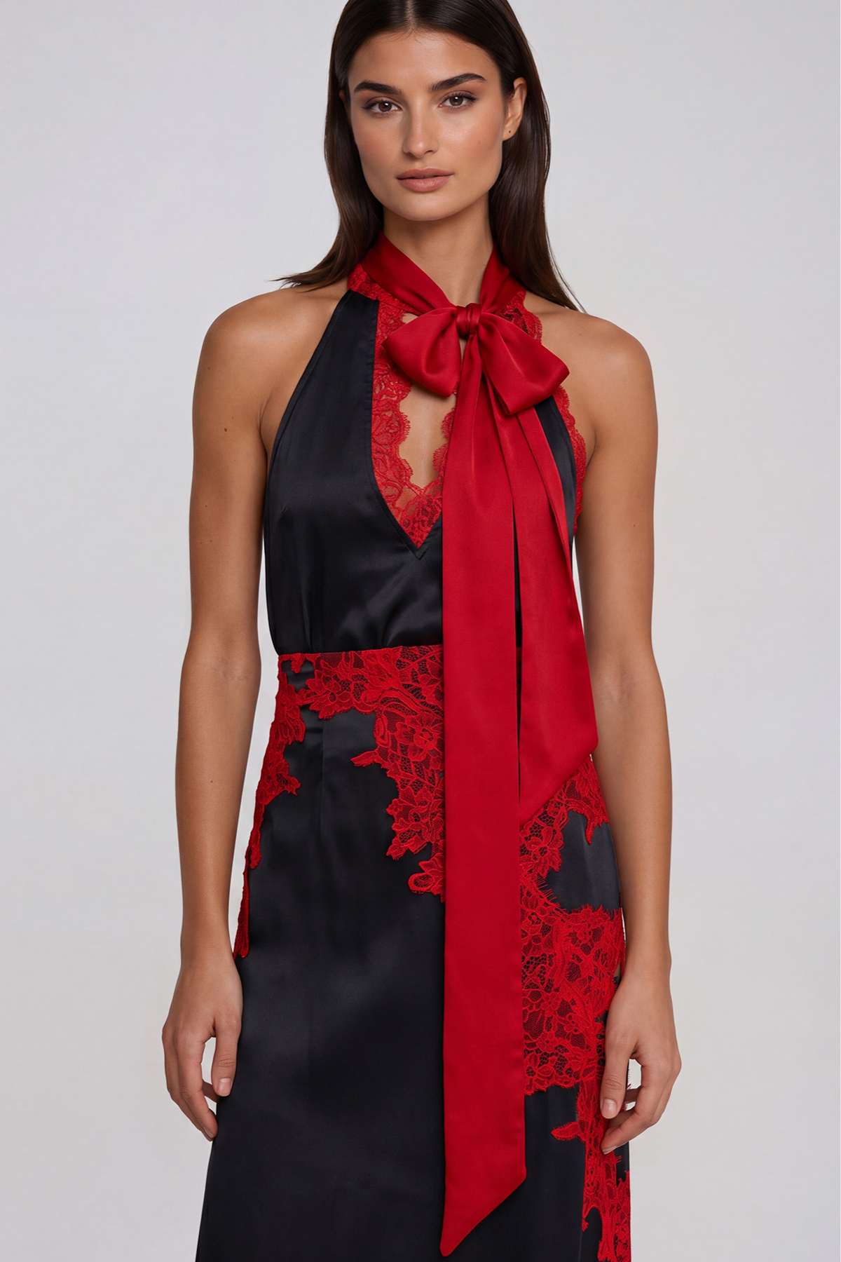 Bess Lace Asymmetric Skirt Set In Red