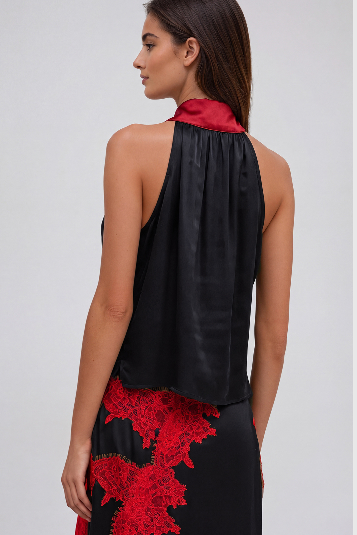 Bess Lace Asymmetric Skirt Set In Red