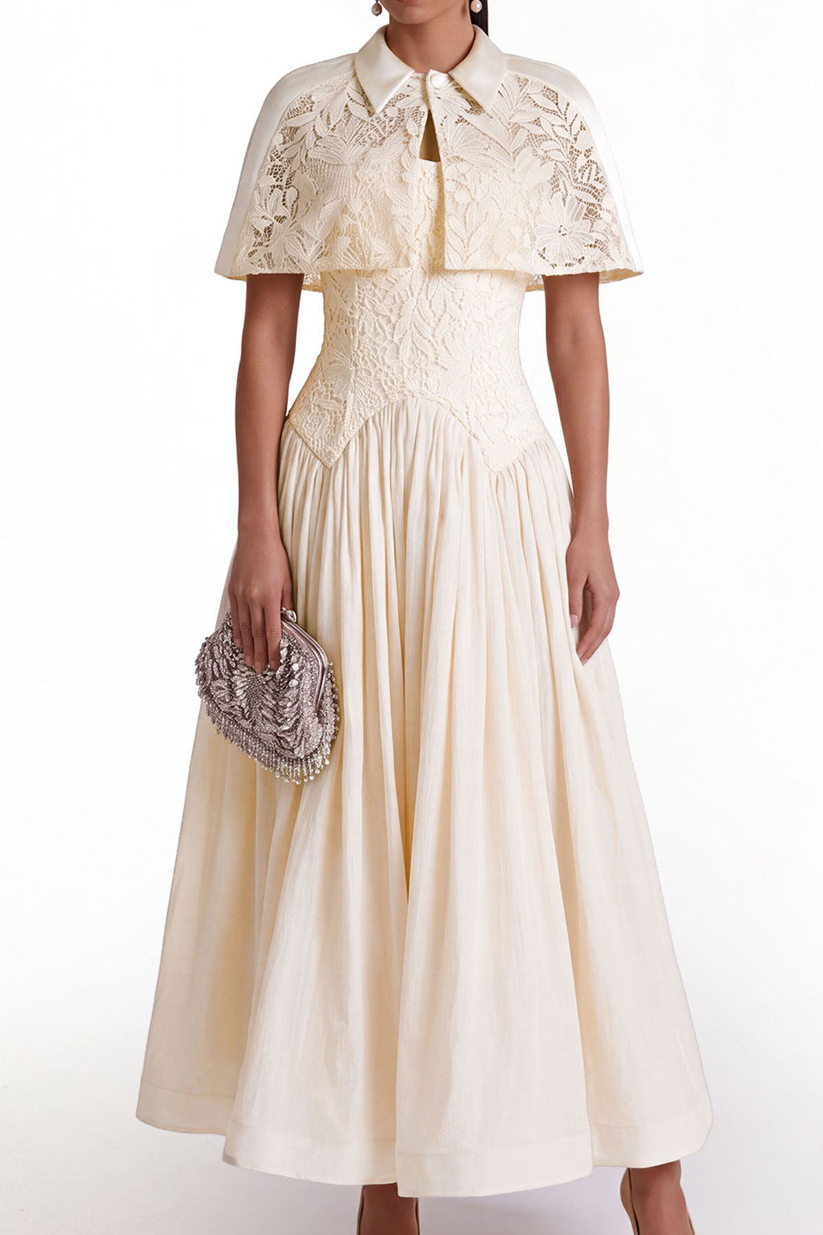 Diodato Floral Shawl Mesh Maxi Dress