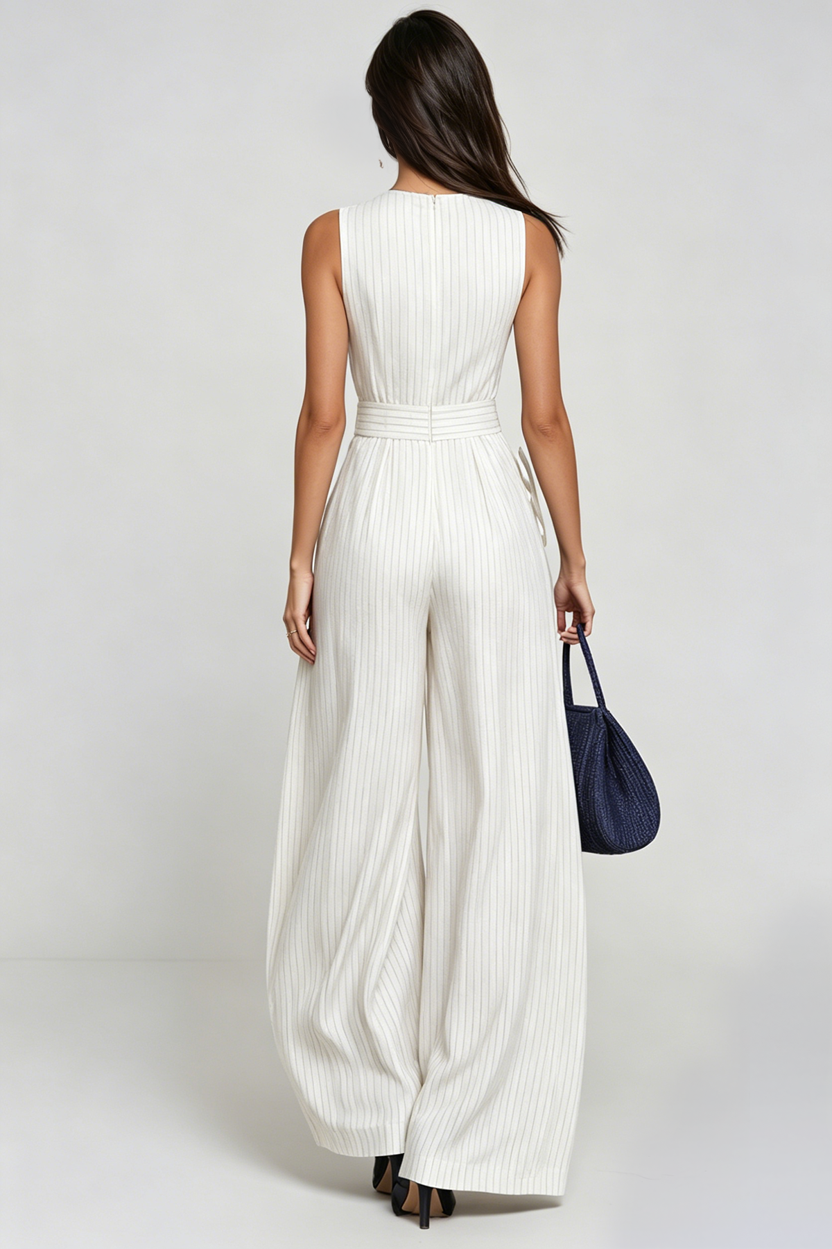 Hermanus Sleeveless Cutout Stripe Jumpsuit In White