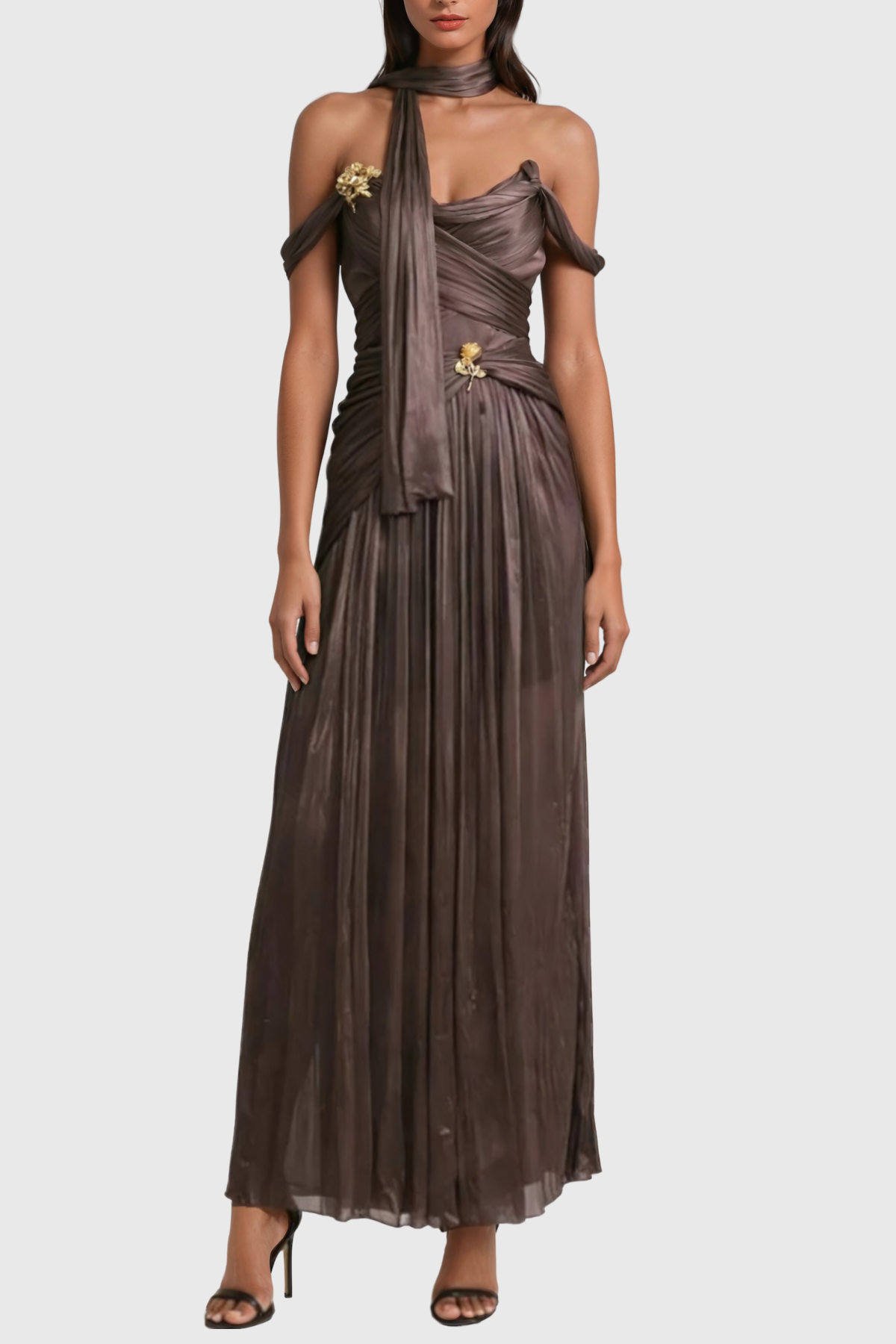  Giosetta Sleeveless Ruch Scarf Maxi Dress