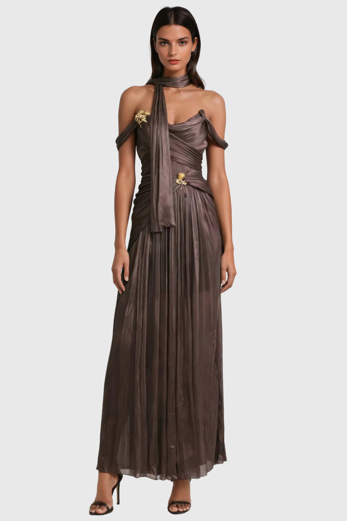  Giosetta Sleeveless Ruch Scarf Maxi Dress