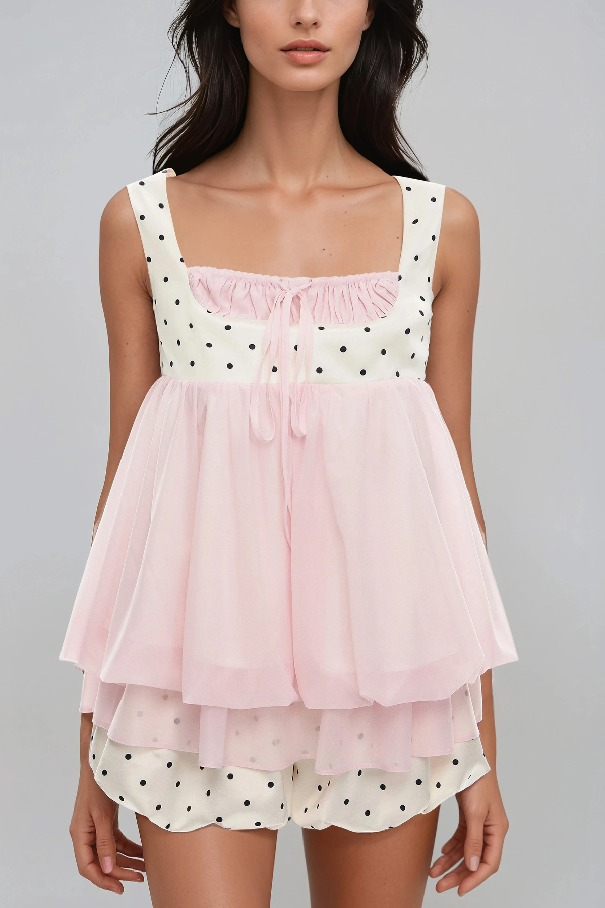 Henrikki Dot Mesh Bubble Mini Shorts Set