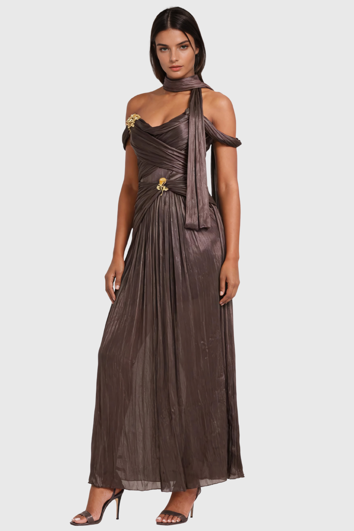  Giosetta Sleeveless Ruch Scarf Maxi Dress