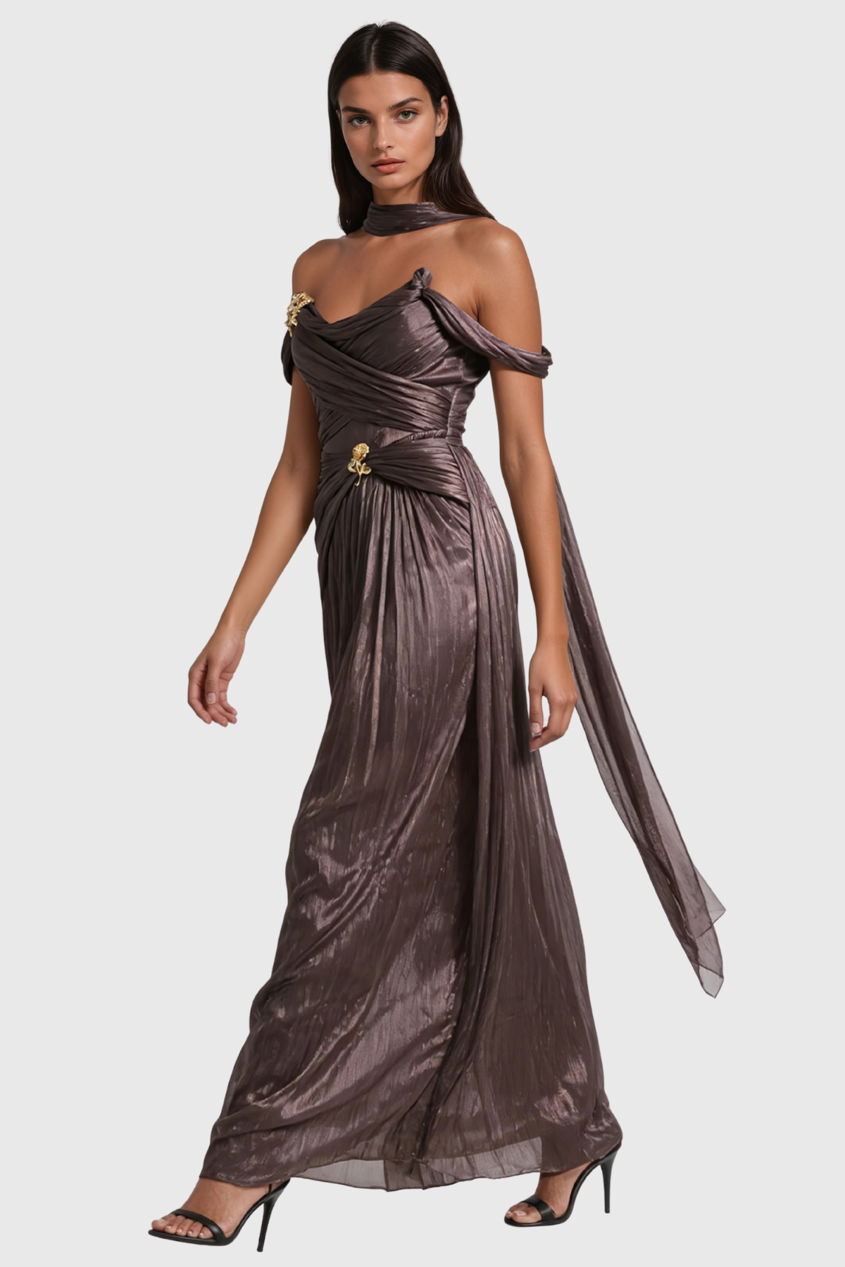  Giosetta Sleeveless Ruch Scarf Maxi Dress