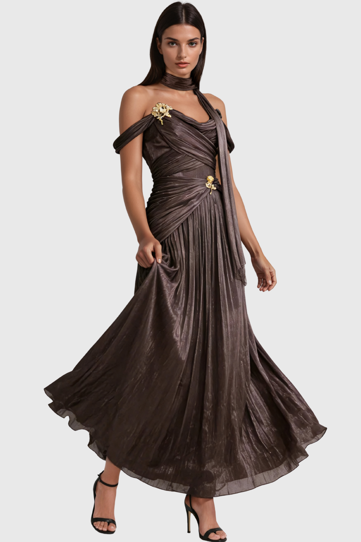  Giosetta Sleeveless Ruch Scarf Maxi Dress