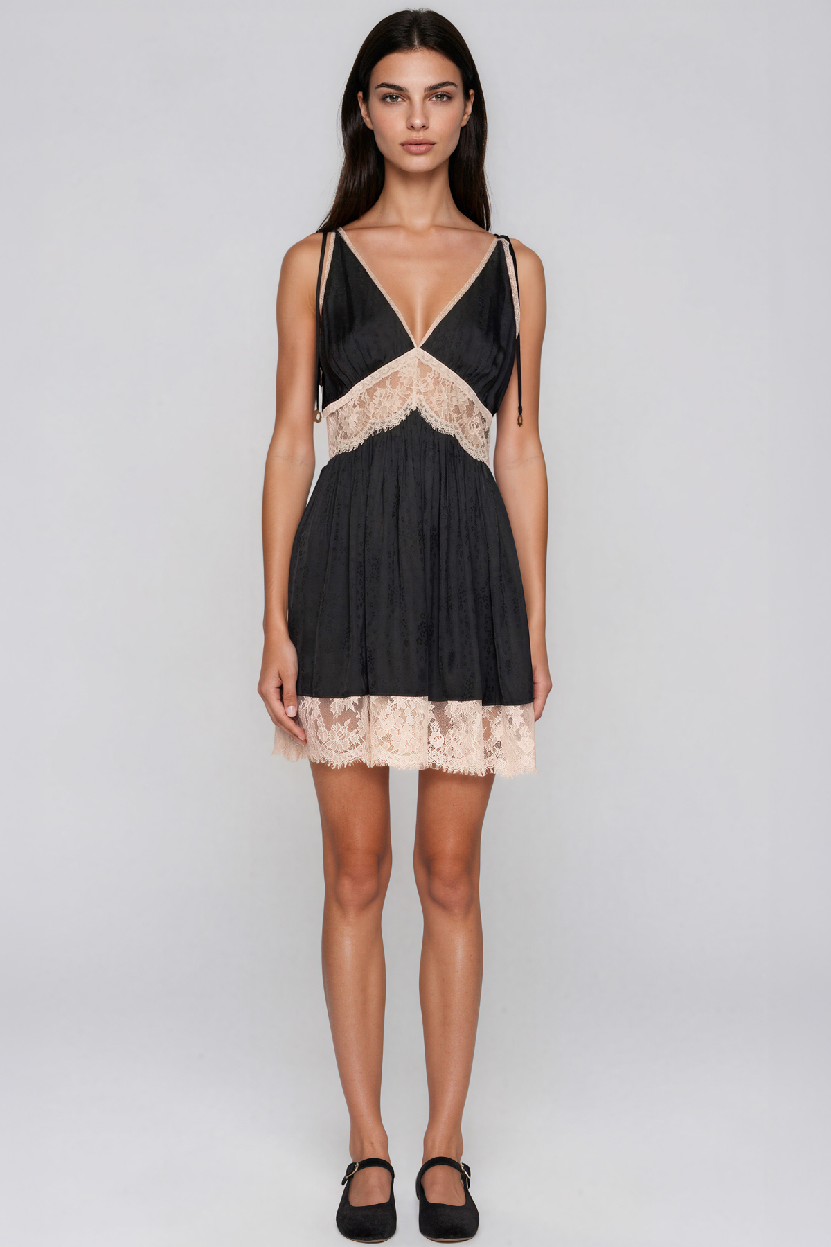 Janvier V Neck Lace Mini Dress