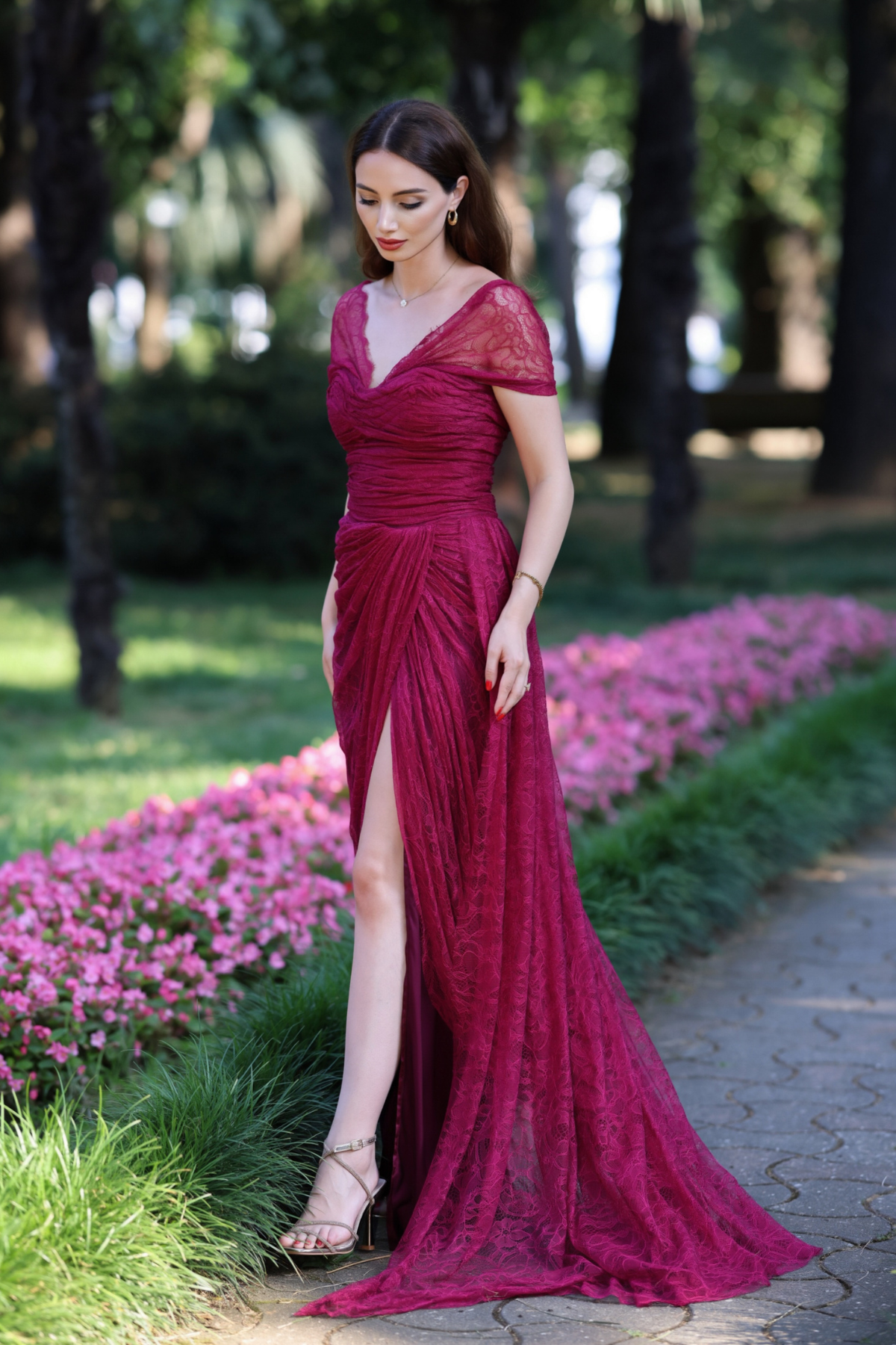 Hannie One Shoulder Ruch Maxi Dress