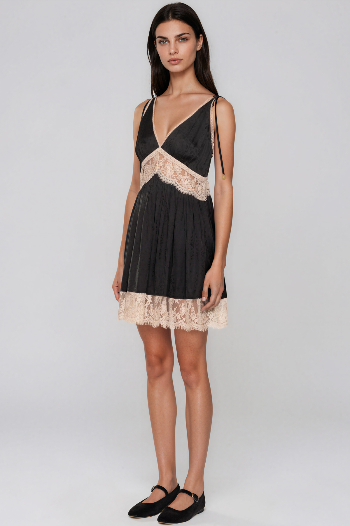Janvier V Neck Lace Mini Dress
