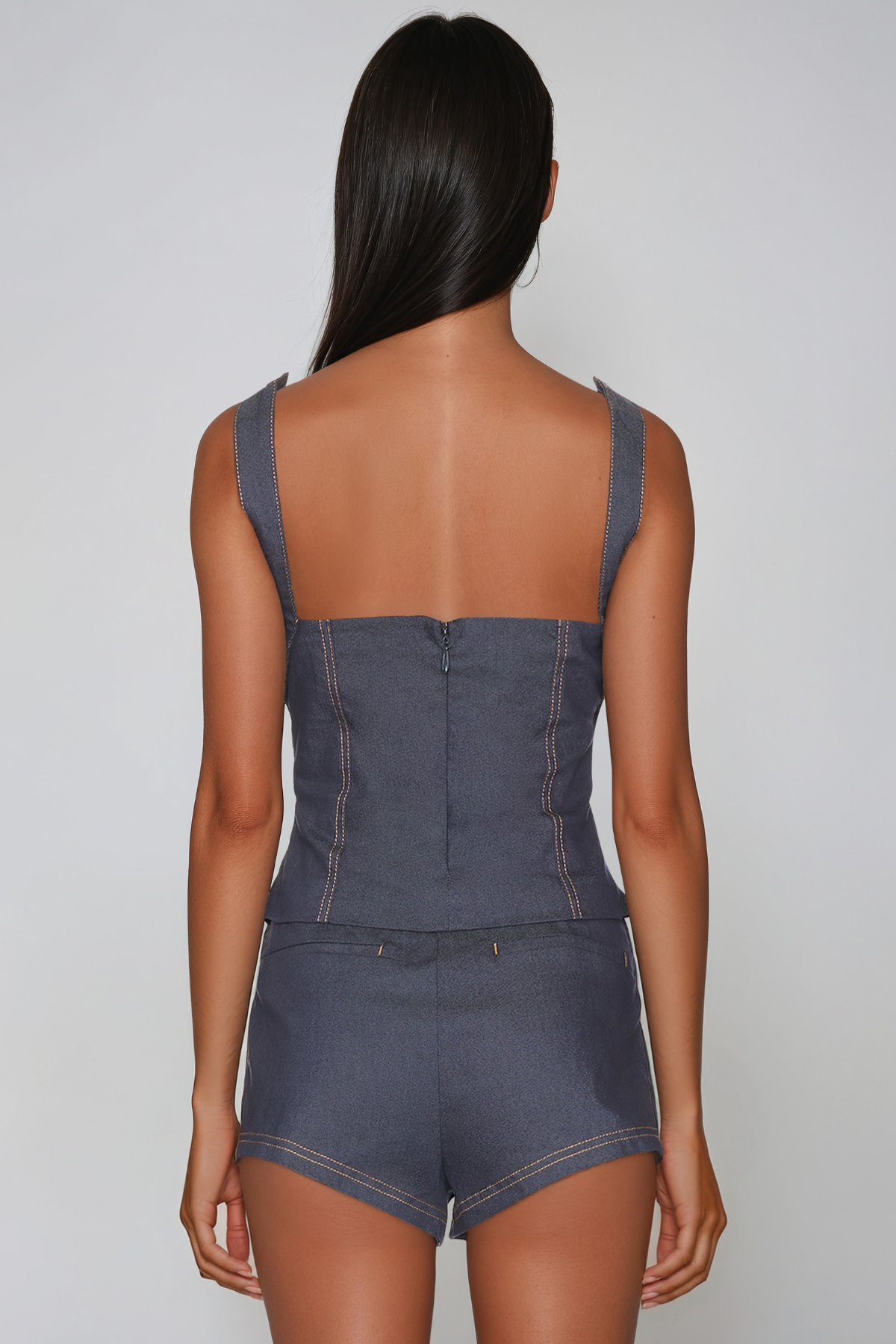 Janey Spaghetti Buckle Denim Shorts Set