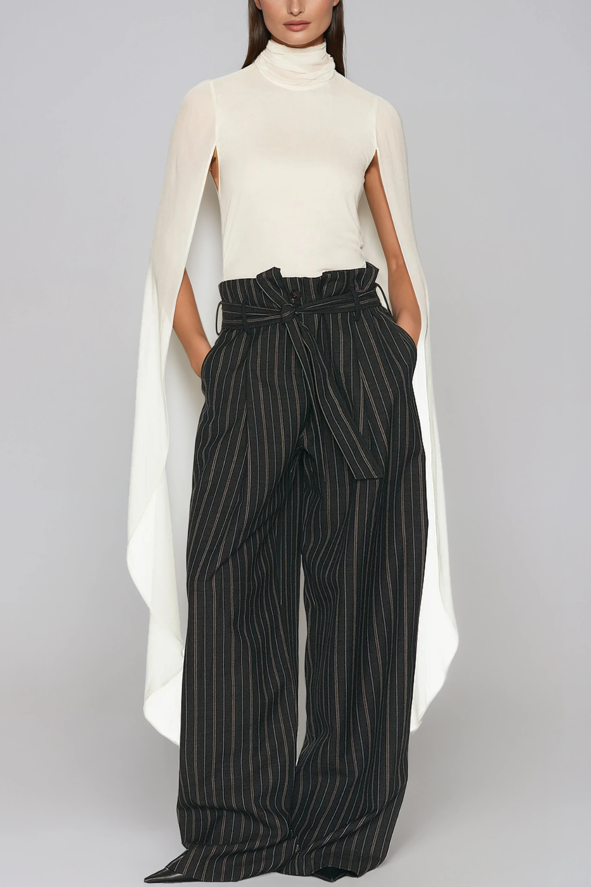 Hannibal Cape Sleeve Mesh Straight Pants Set