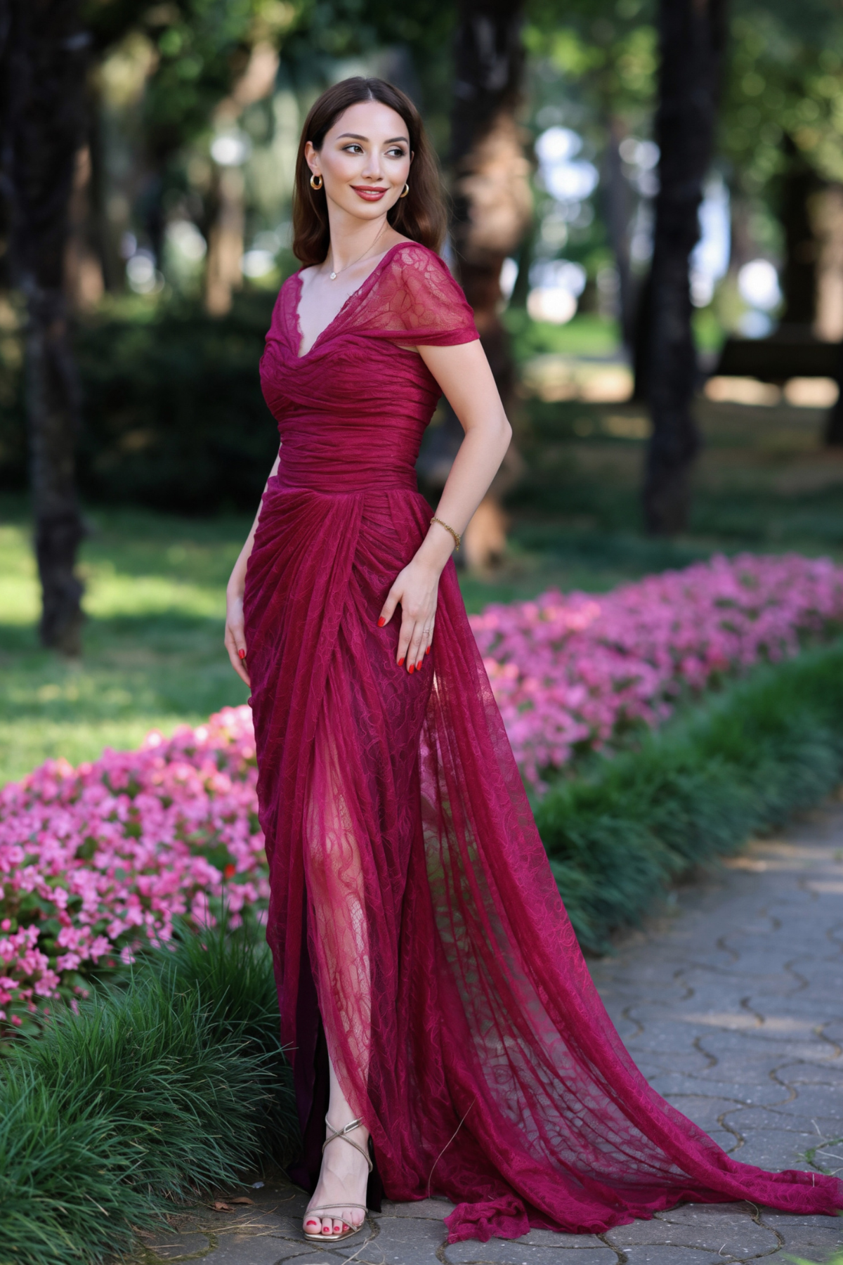 Hannie One Shoulder Ruch Maxi Dress