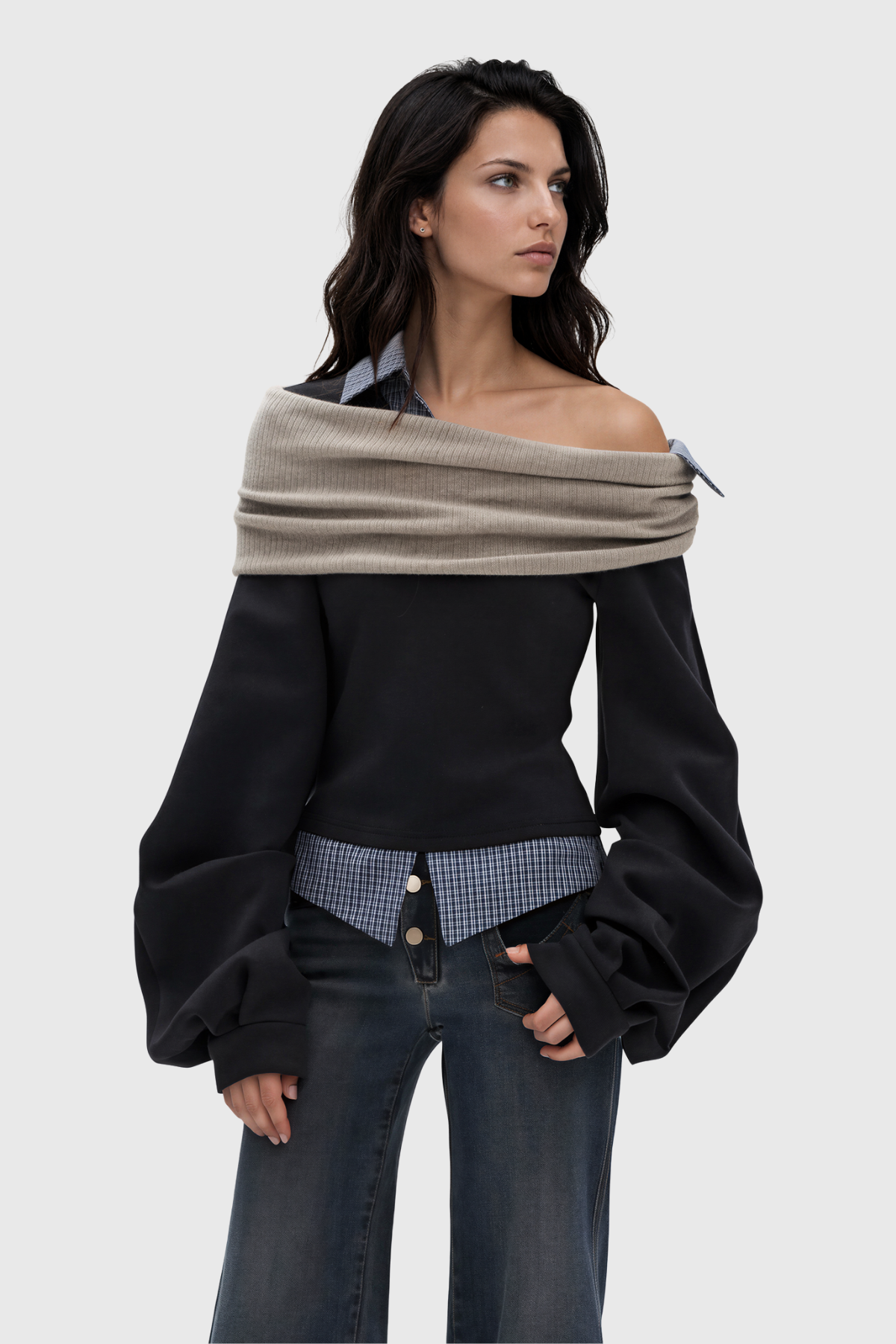 Kiwidinok One Shoulder Grid Ruch Top