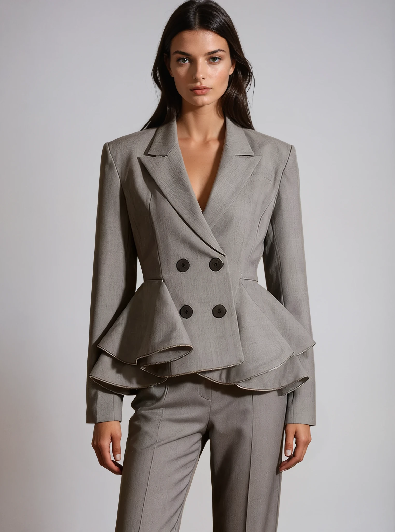 Sage Peplum Ruffle Blazer