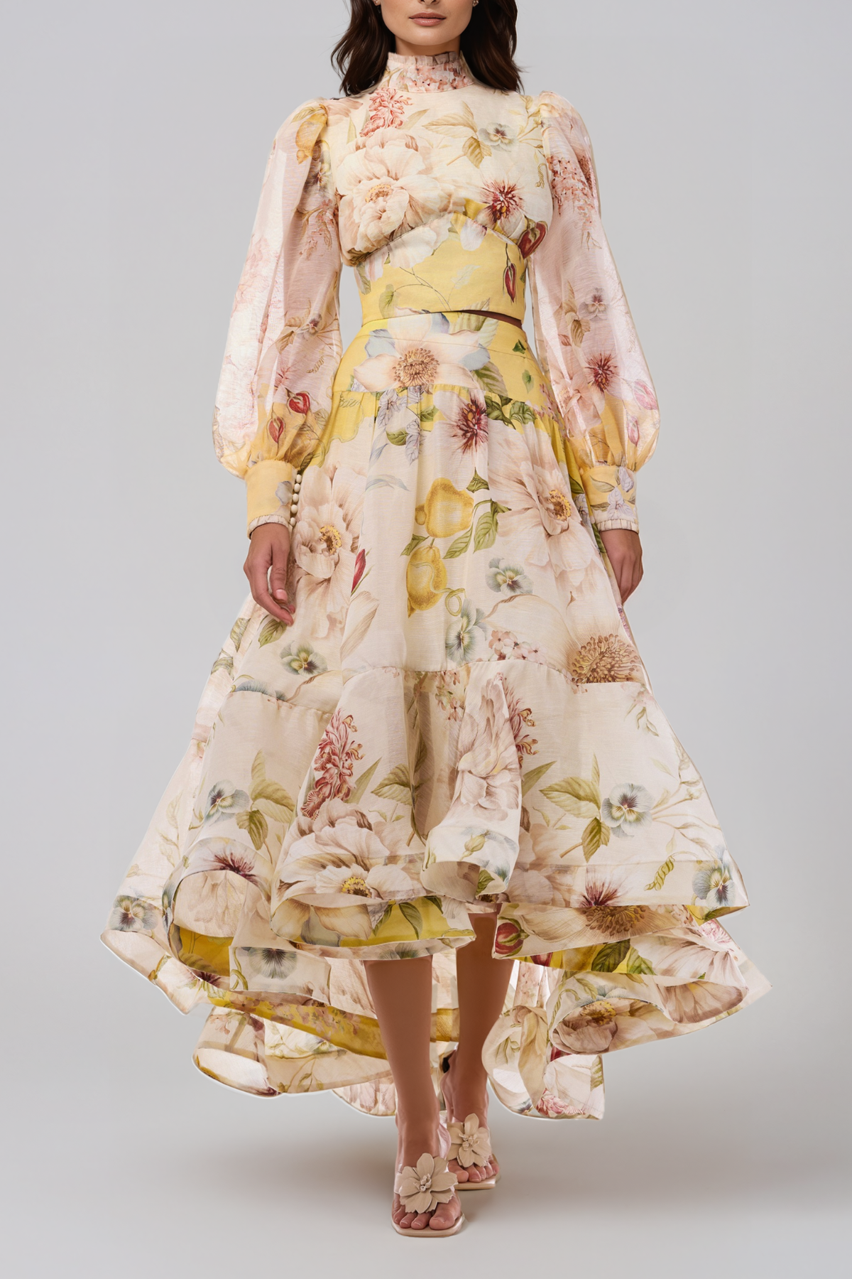 Jaroslav Balloon Sleeve Floral Skirt Set
