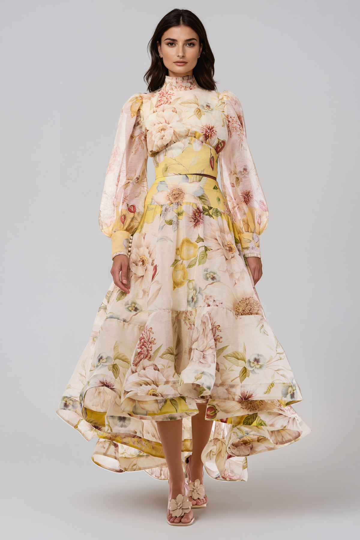 Jaroslav Balloon Sleeve Floral Skirt Set