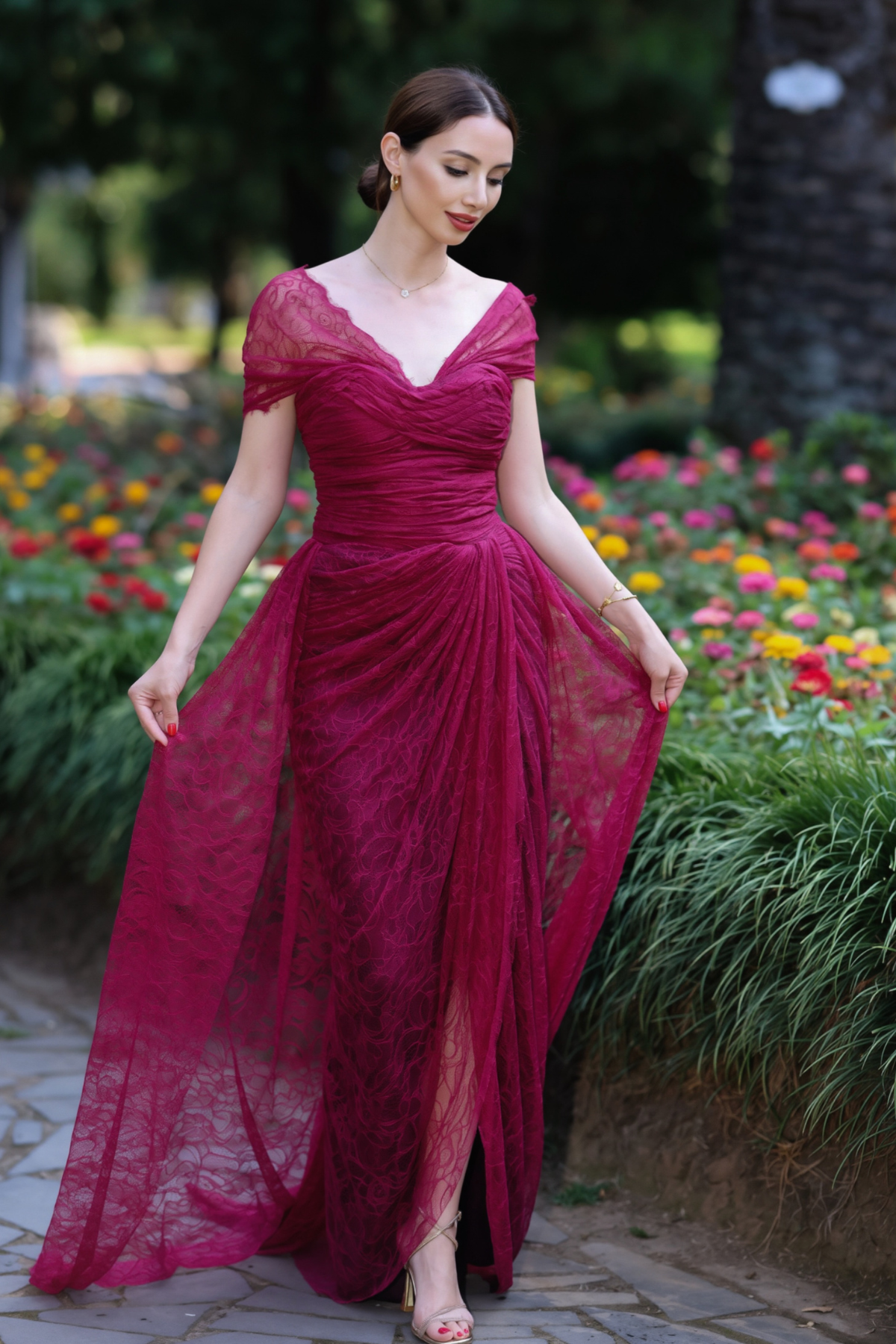 Hannie One Shoulder Ruch Maxi Dress