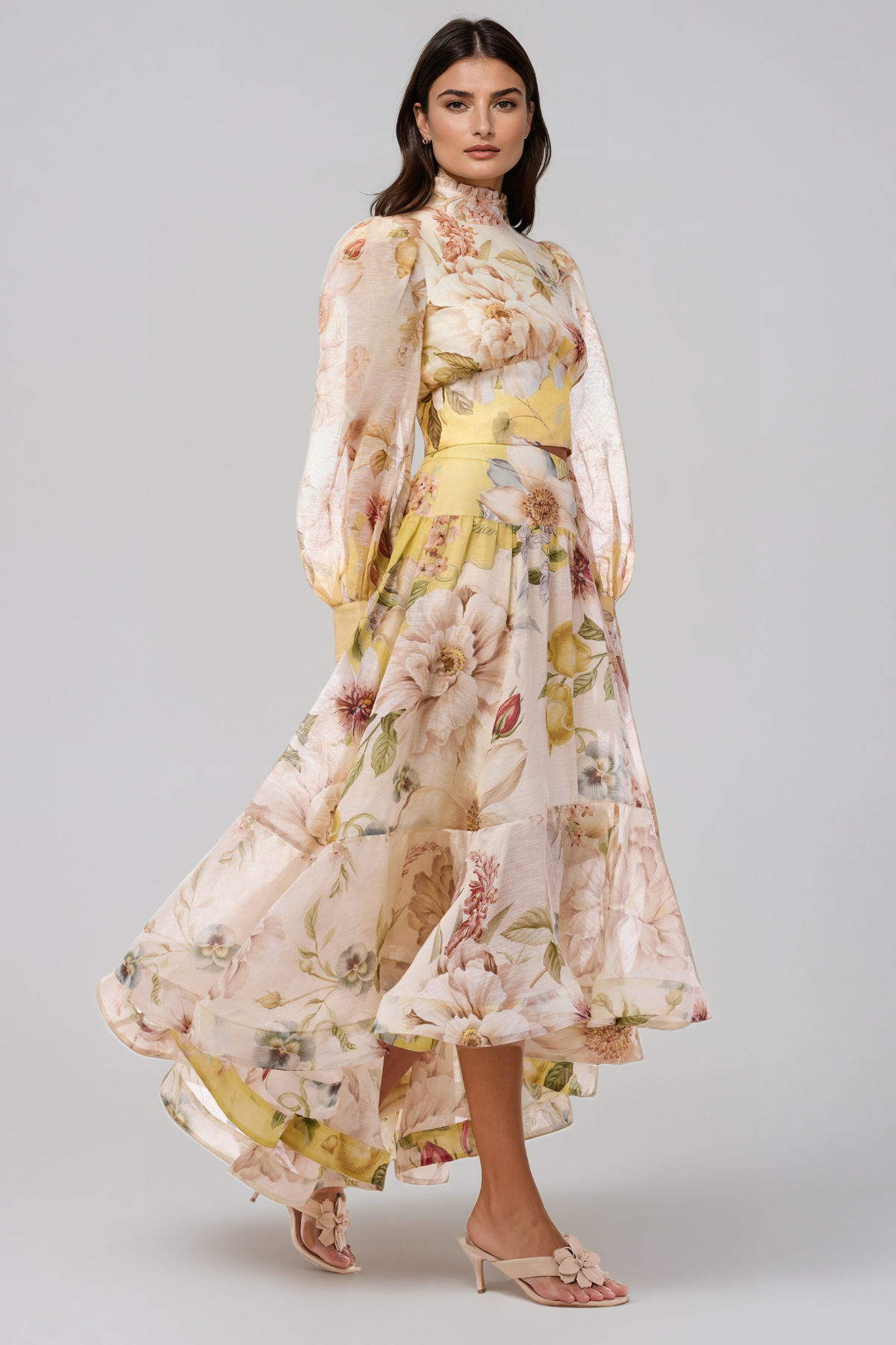Jaroslav Balloon Sleeve Floral Skirt Set