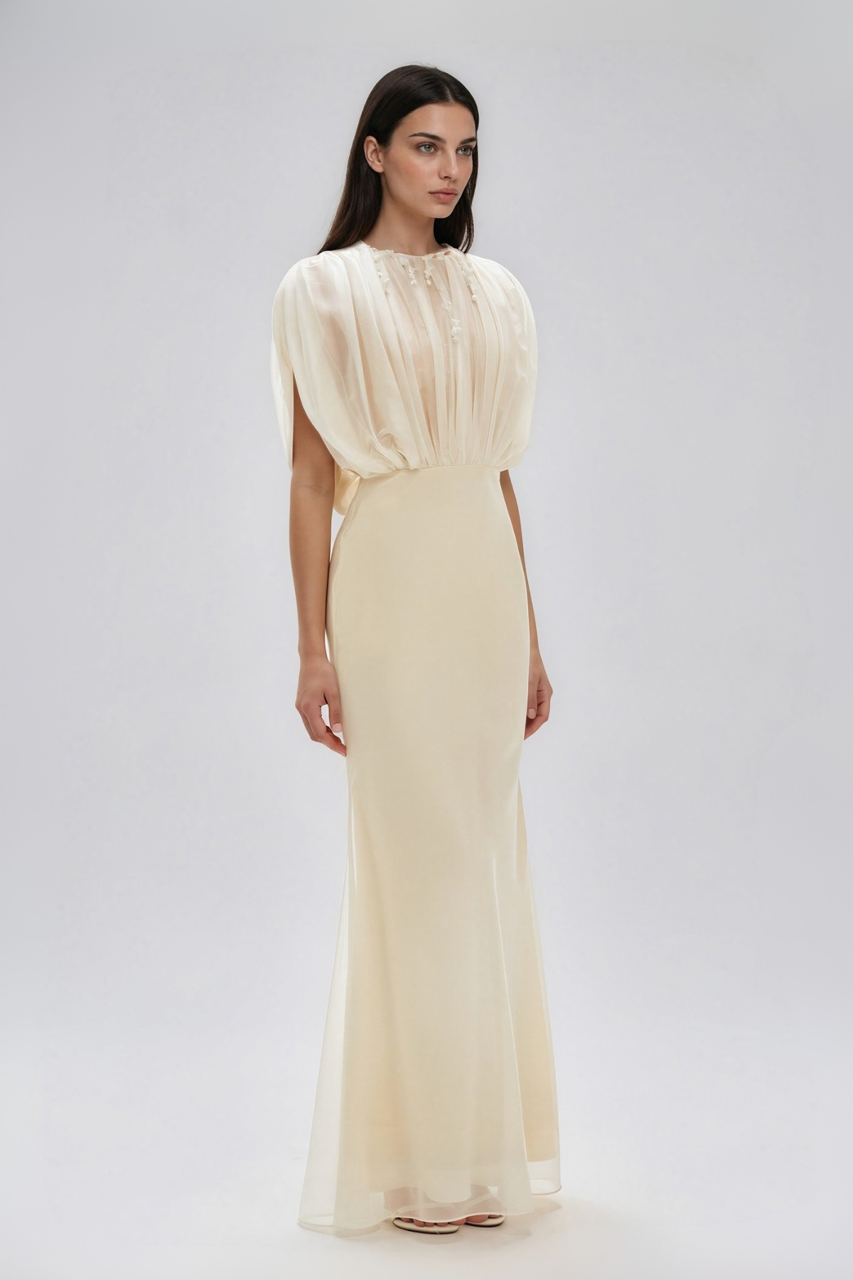 Kosta Mesh Draped Maxi Dress