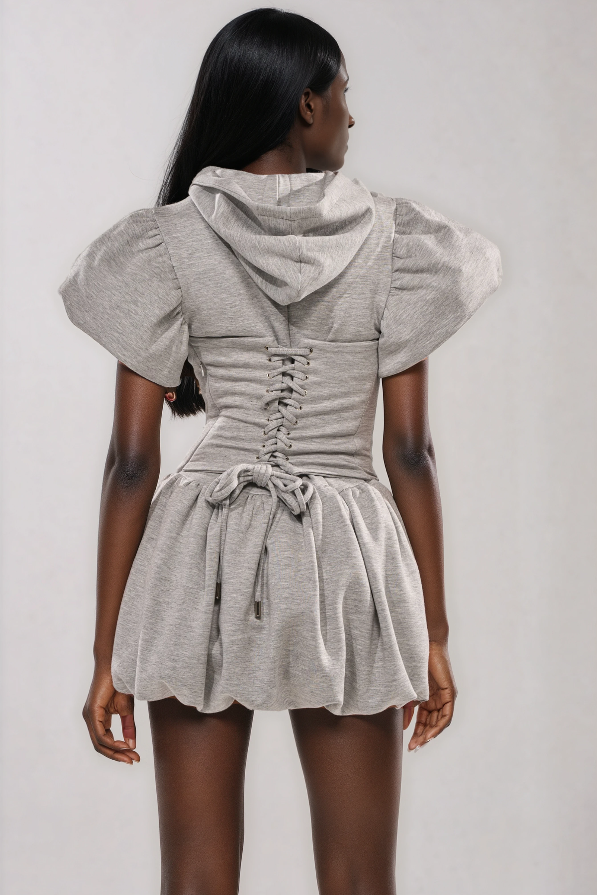 Fatbardh Puff Sleeve Lace Up Mini Dress