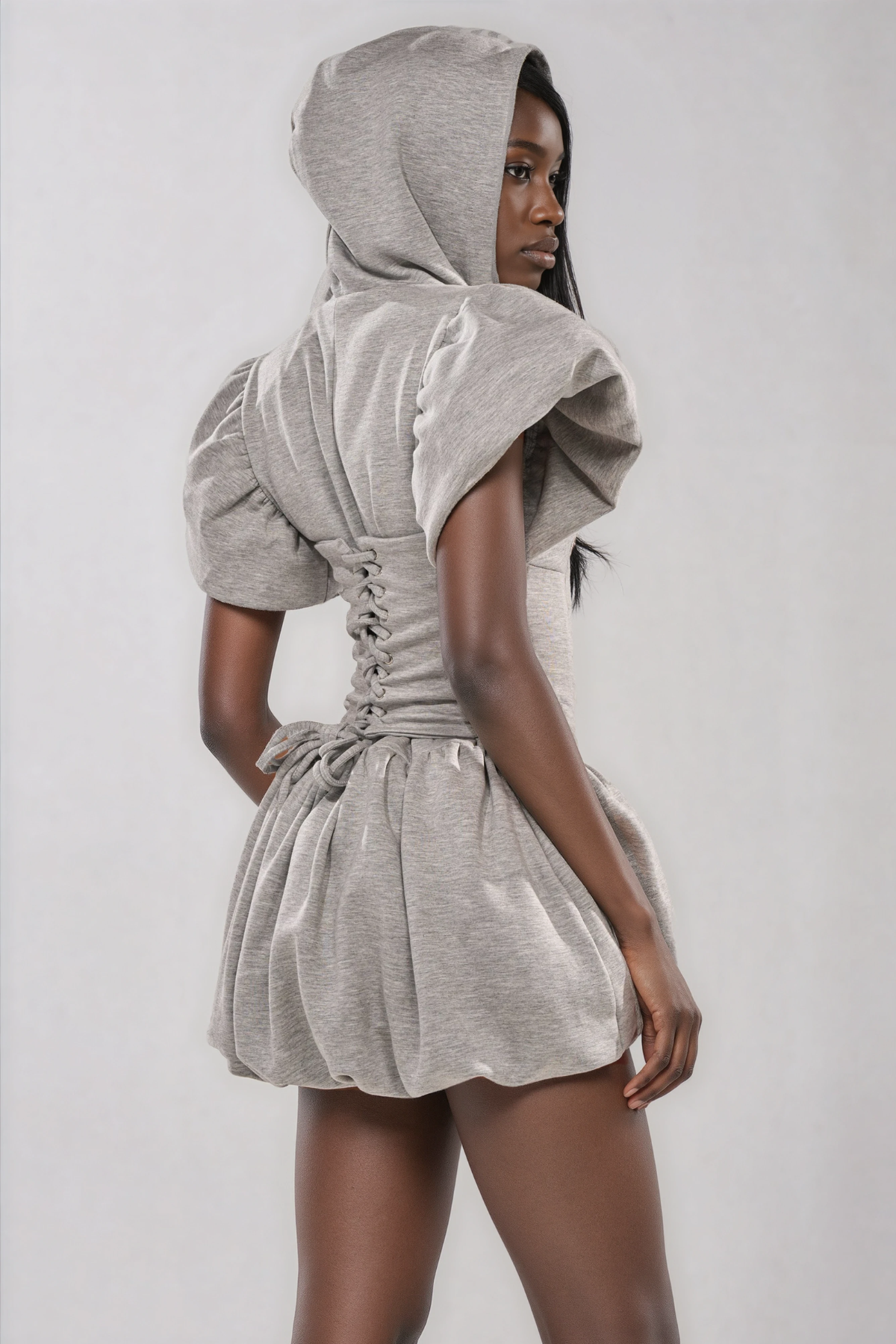 Fatbardh Puff Sleeve Lace Up Mini Dress