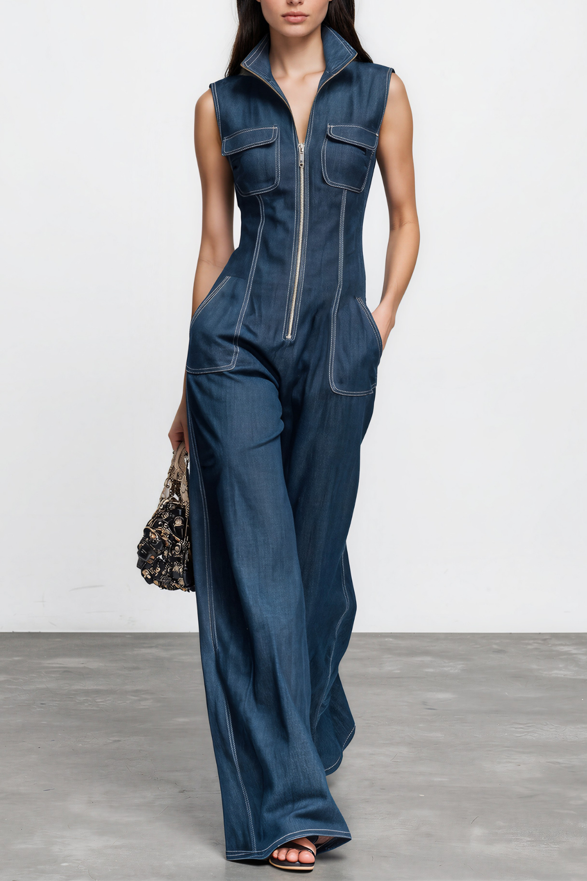 Dune Denim Zip Sleeveless Jumpsuit 