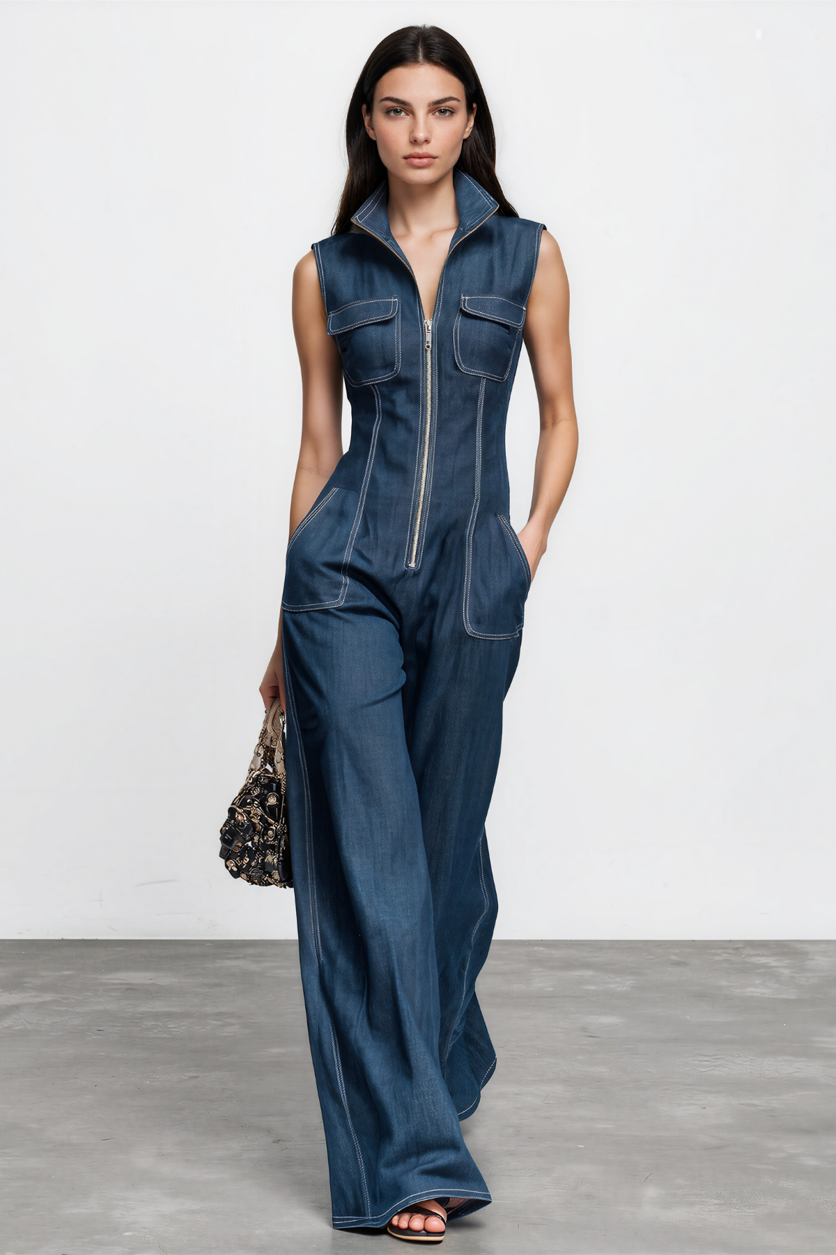 Dune Denim Zip Sleeveless Jumpsuit 