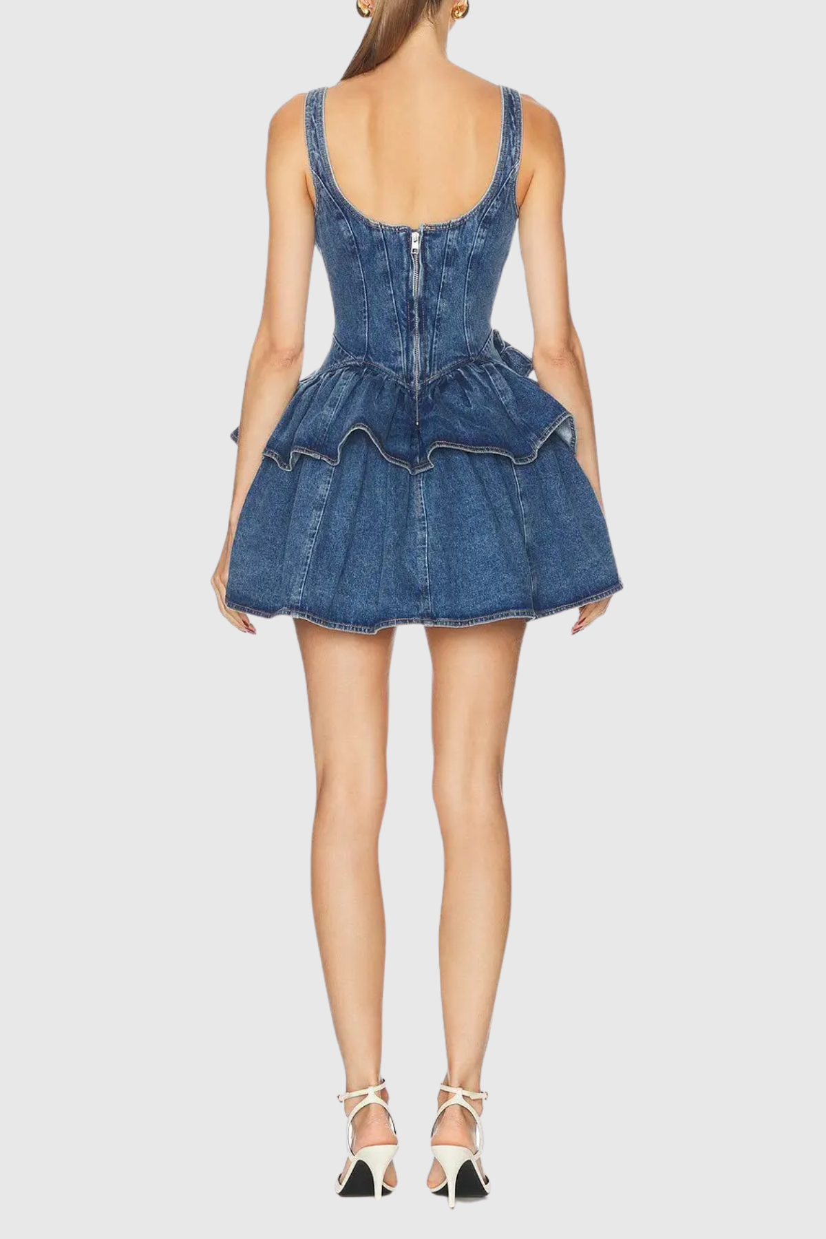 Dorofey Flower Ruffle Denim Mini Dress