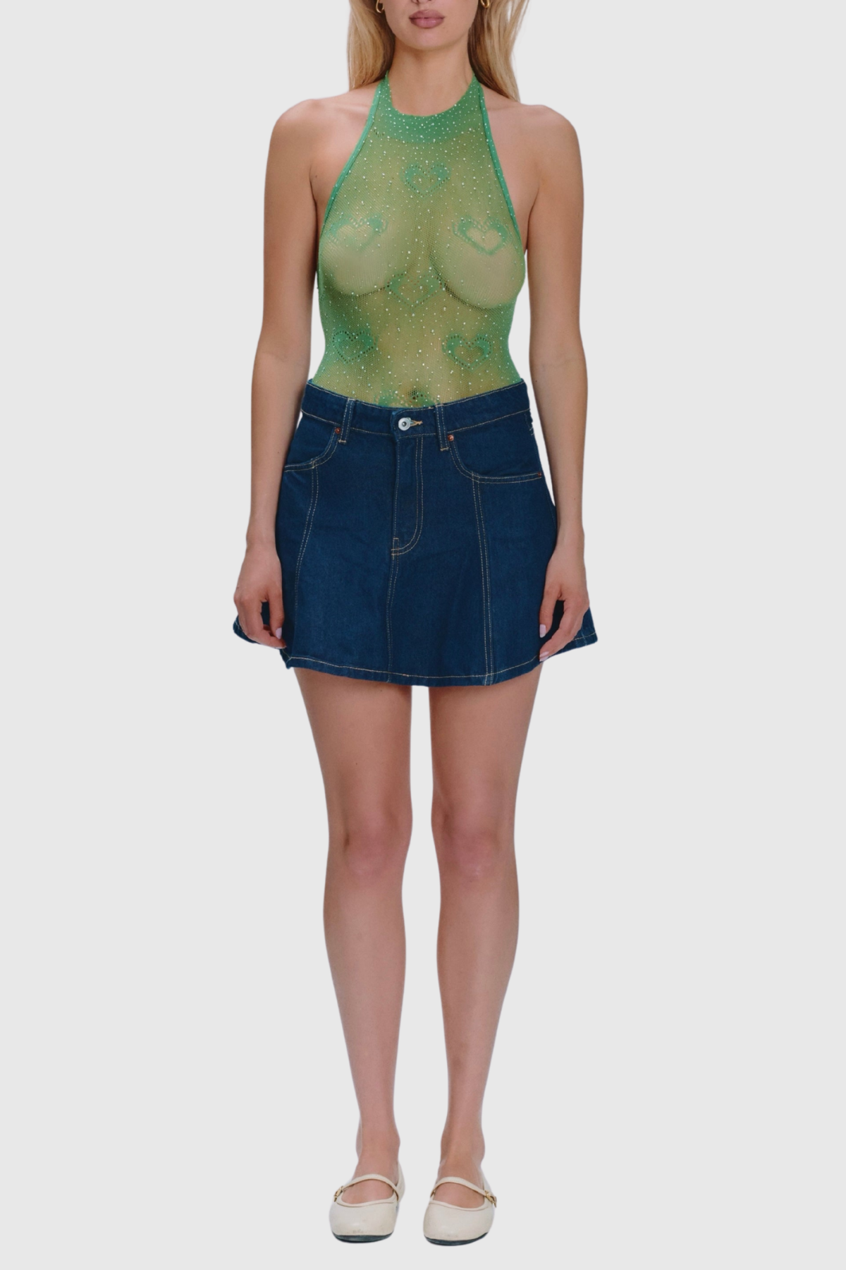 Farzana Halter Neck Rhinestone Heart Bodysuit