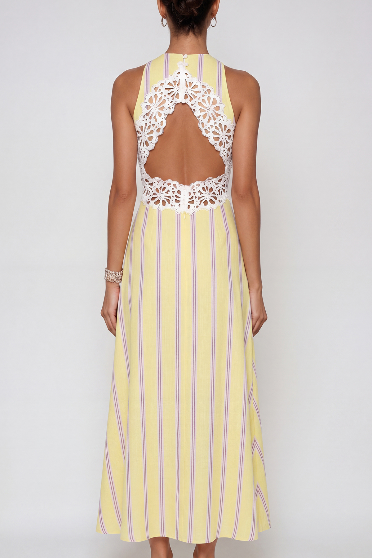 Caeso Sleeveless Stripe Cutout Maxi Dress In Yellow