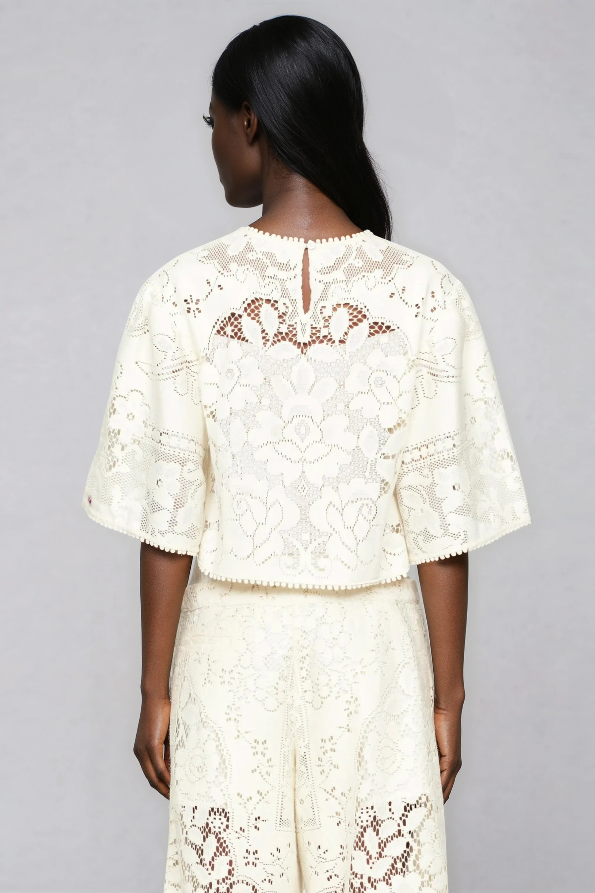 Hamlet Lace Cutout Wide Leg Pants Set