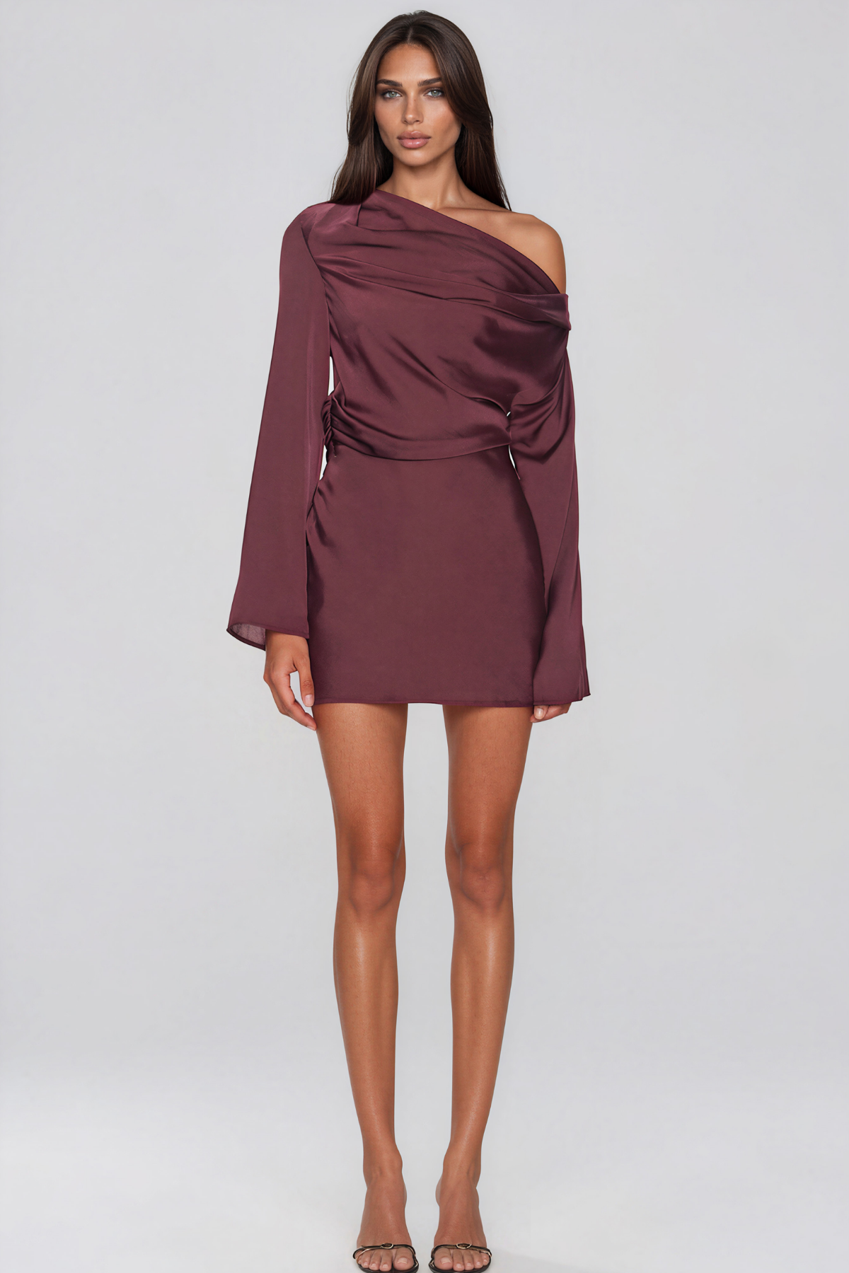 Fethi One Shoulder Draped Satin Mini Dress