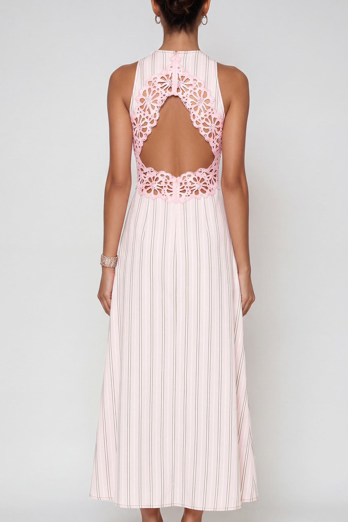 Caeso Sleeveless Stripe Cutout Maxi Dress In Pink