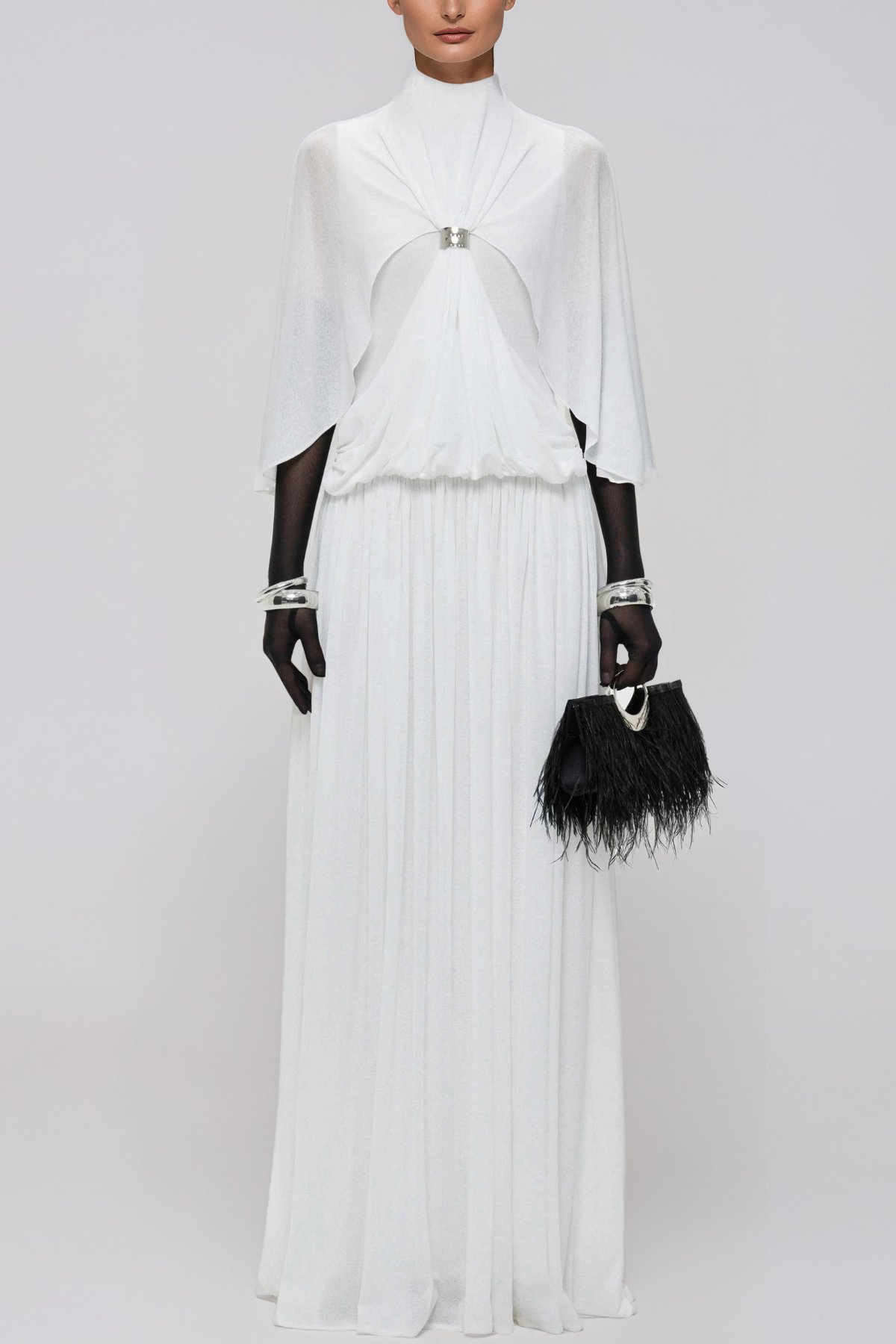 Jaxxon Shawl Mesh Ruch Maxi Dress