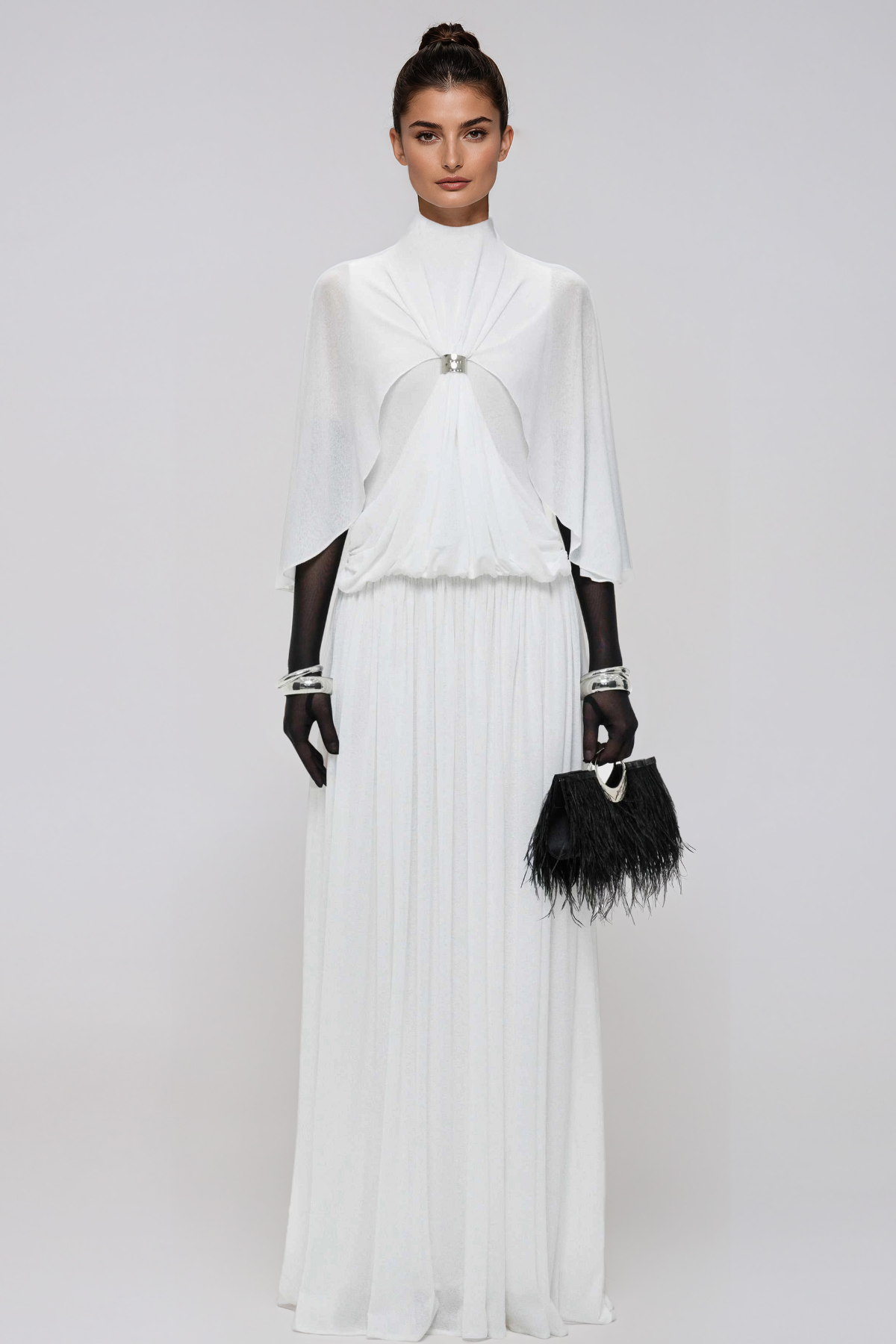 Jaxxon Shawl Mesh Ruch Maxi Dress